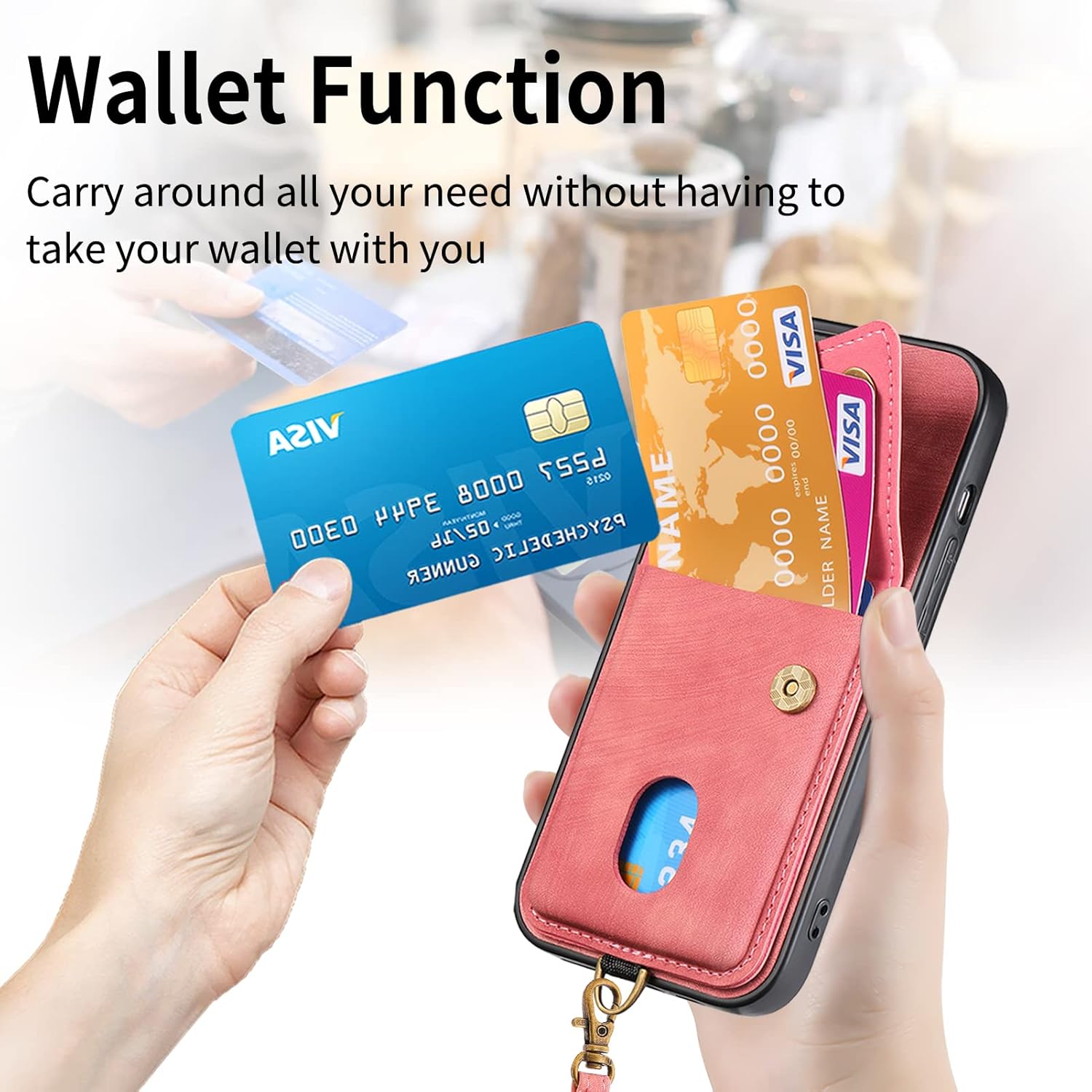 Asuwish Funda de teléfono para iPhone 14 de 6.1 pulgadas con protector de pantalla de vidrio templado y correa para la muñeca, soporte para tarjeta
