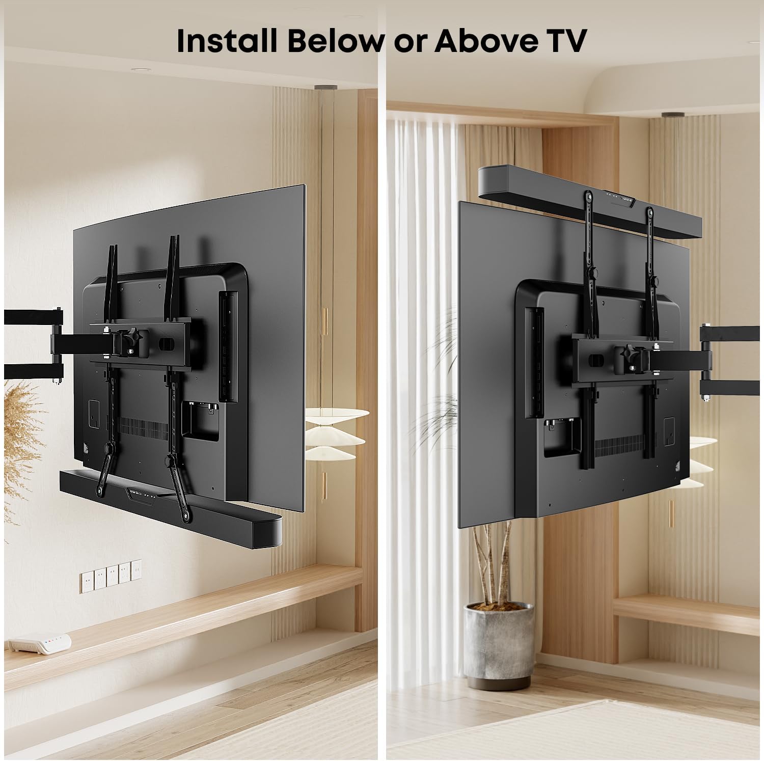 Soporte de barra de sonido para montar debajo o encima del televisor, se adapta a la mayoría de barras de sonido de hasta 33 libras, para TV máximo