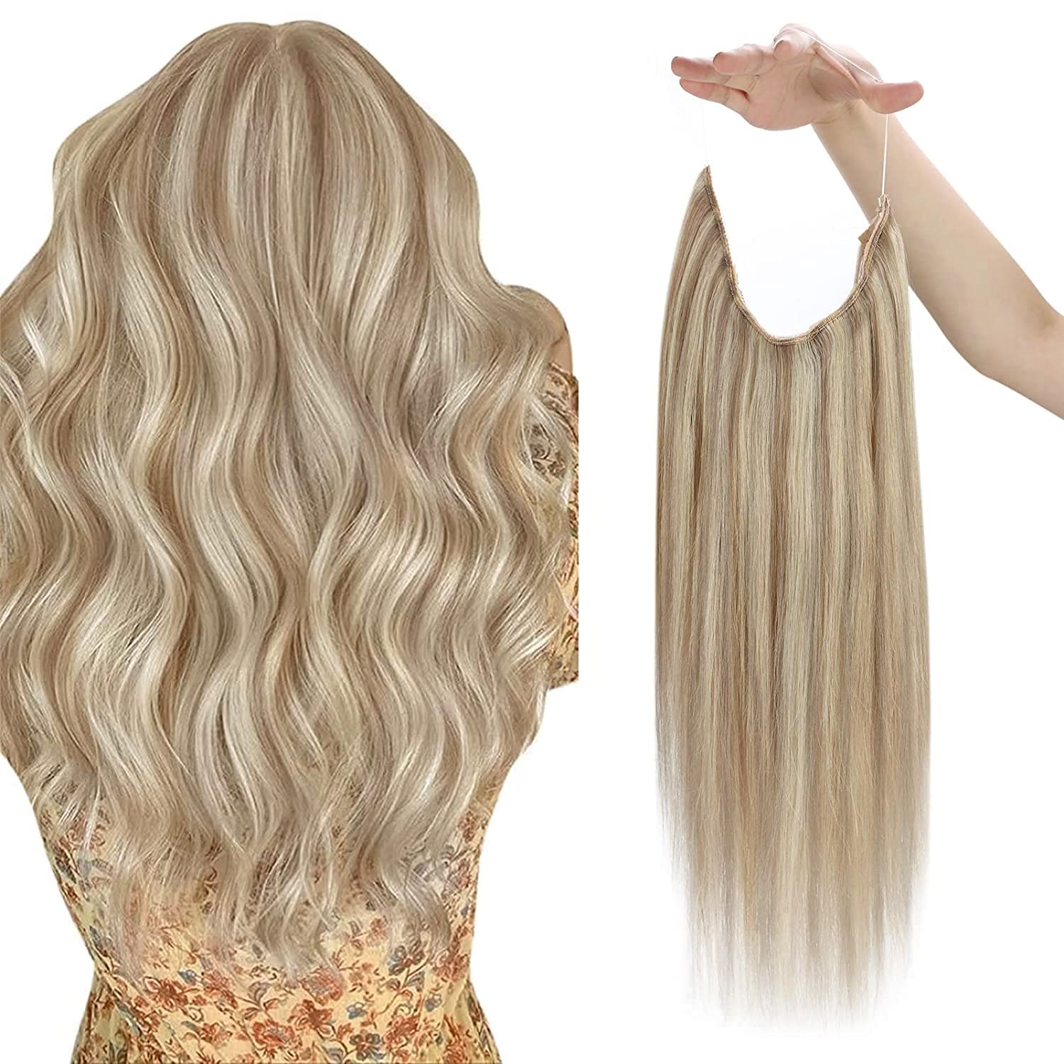 Sunny – Extensiones de cabello humano real rubio con reflejos secretos #18613, extensiones de Hilo milagroso, extensiones de cabello humano con hilo