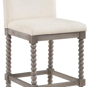 OSP Home Furnishings Abbott Spindle – Taburete de mostrador con asiento acolchado de resorte y base gris cepillado, tela de lino OSP Home Furnishings Abbott Spindle – Taburete de mostrador con asiento acolchado de resorte y base gris cepillado, tela de lino