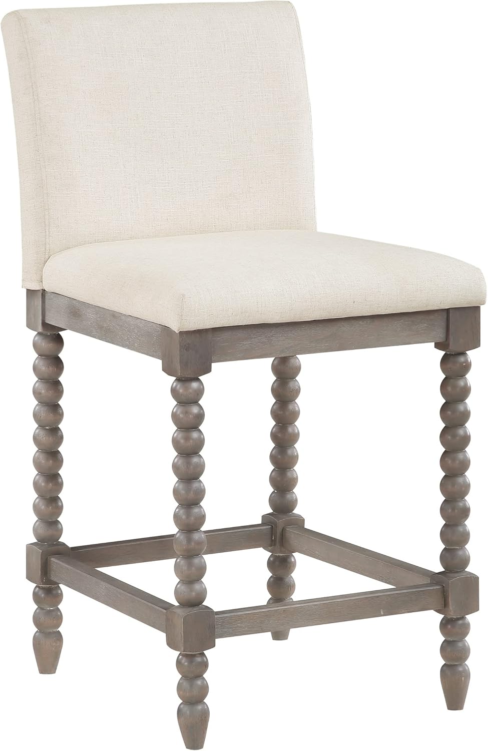 OSP Home Furnishings Abbott Spindle – Taburete de mostrador con asiento acolchado de resorte y base gris cepillado, tela de lino