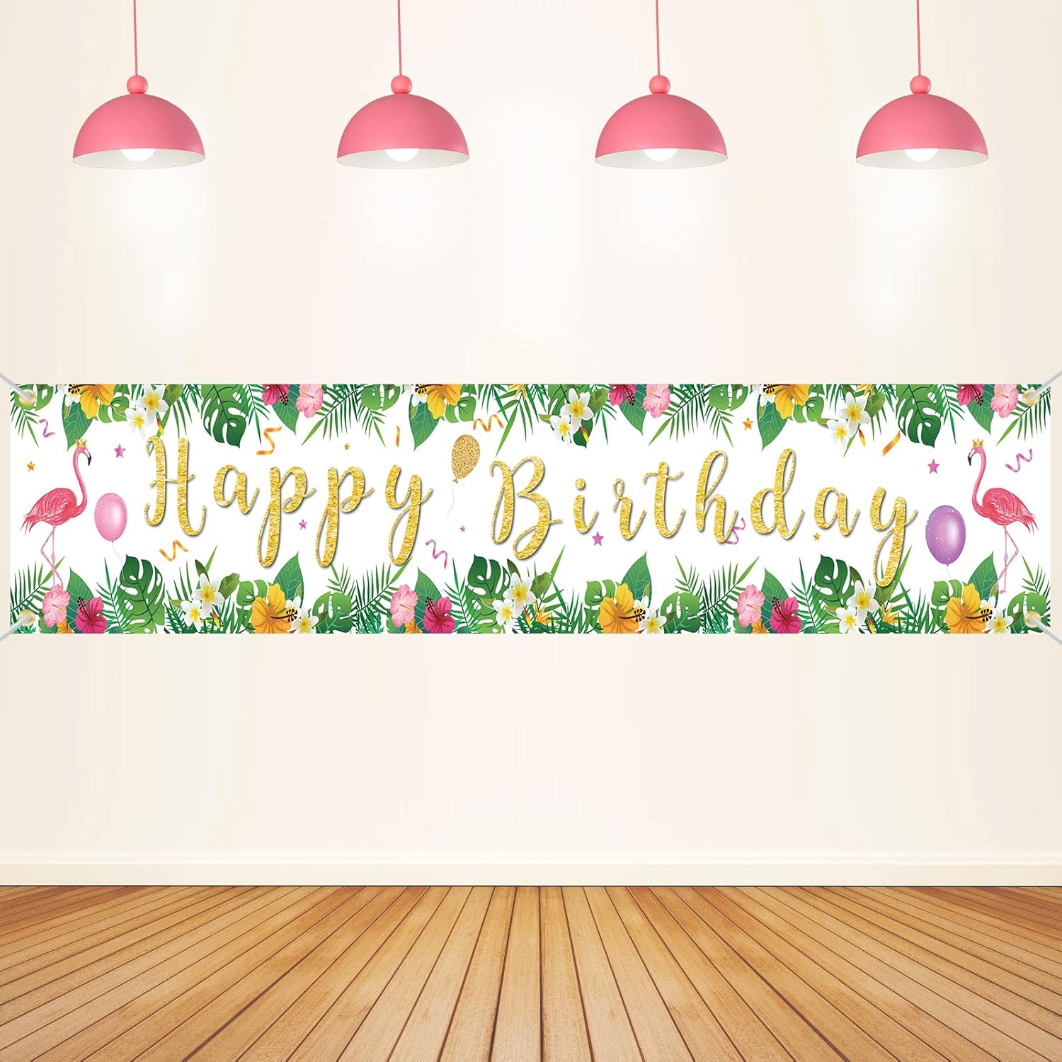 Cartel de feliz cumpleaños, decoración de fiesta de flamenco, decoración de fiesta hawaiana tropical de verano, telón de fondo de fotografía,