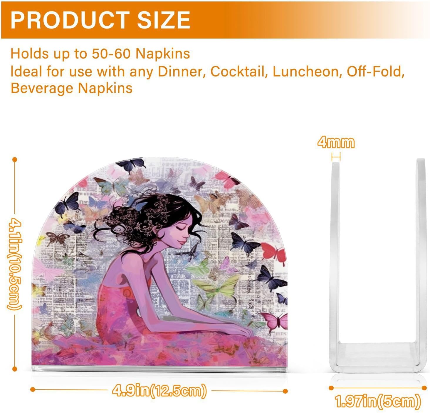 Napkin Holder Fairy Girl Butterfly Napkin Holders for Tables, Clear Acrylic Napkin Holders Cocktail Napkin Holder for Kitchen Restaurant Bar Home