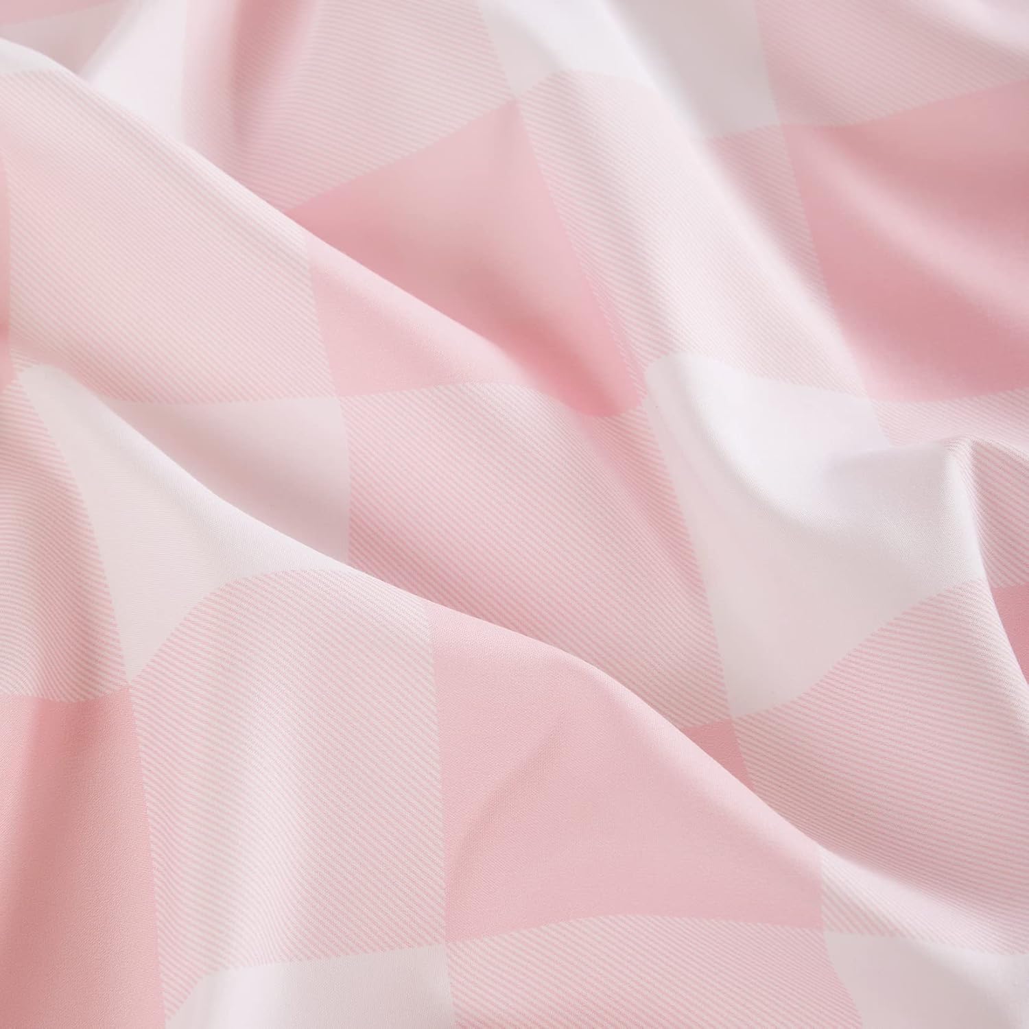 Wake In Cloud – Sábanas de cama tamaño King, juego de sábanas encimeras bajeras de 4 piezas, bolsillo profundo, lindo rosa rubor blanco a cuadros