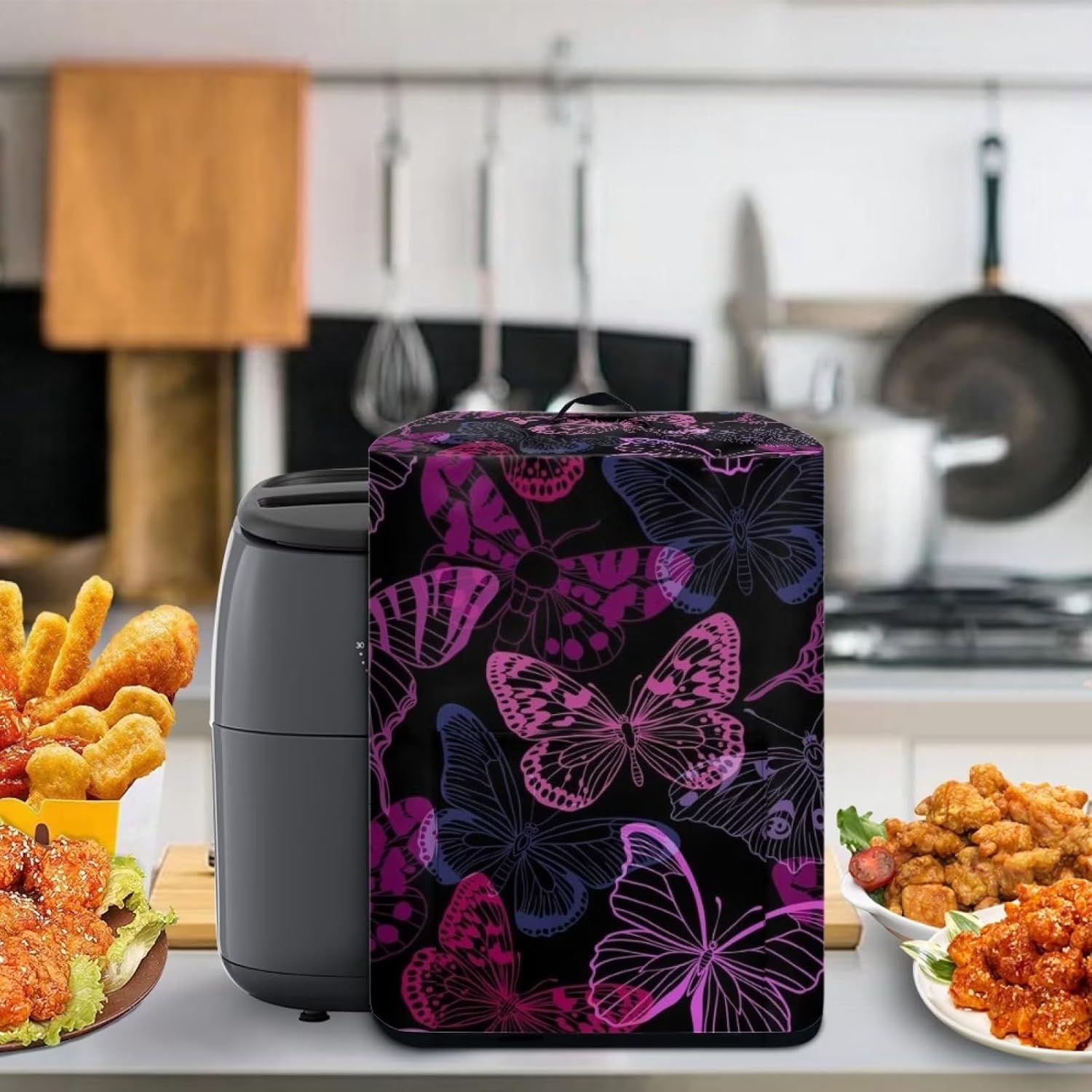 Fundas para freidora de aire extra grandes, diseño de mariposa morada, accesorios cuadrados para freidora de aire de 5 a 6 cuartos de galón,