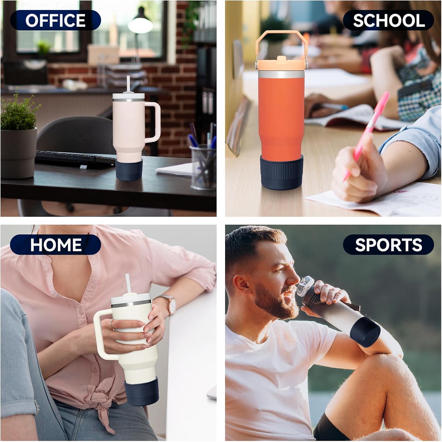 NiHome Protective Silicone Tumbler Boot 2PCS Heavy Duty, Anti-Slip Water Bottle Bottom Sleeve Stanley Cup Boots for Quencher H2.0