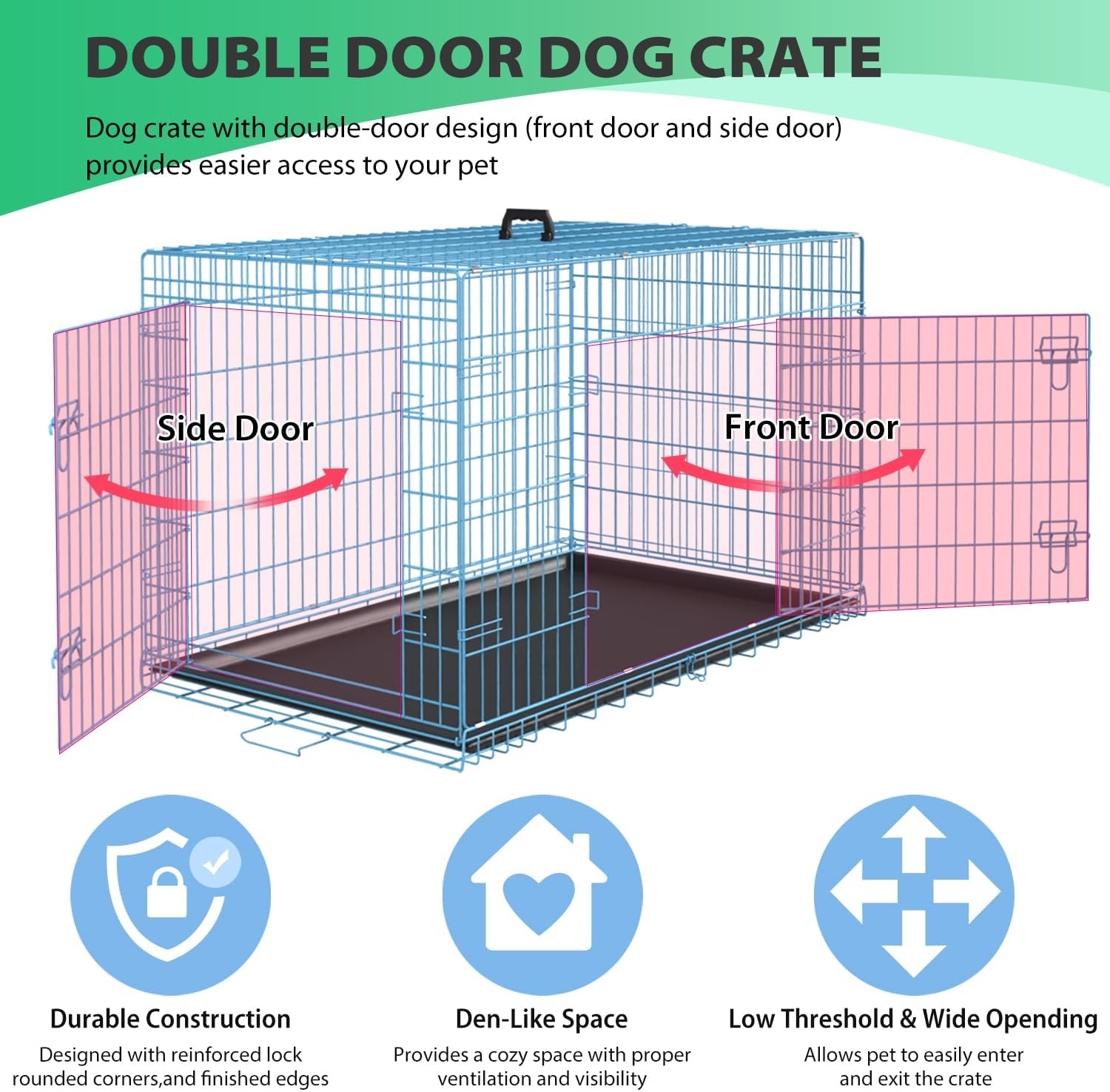 Petmate – Jaulas plegables de alambre de metal, de 24 pulgadas, para perros grandes, para exteriores e interiores, con doble puerta, bandeja