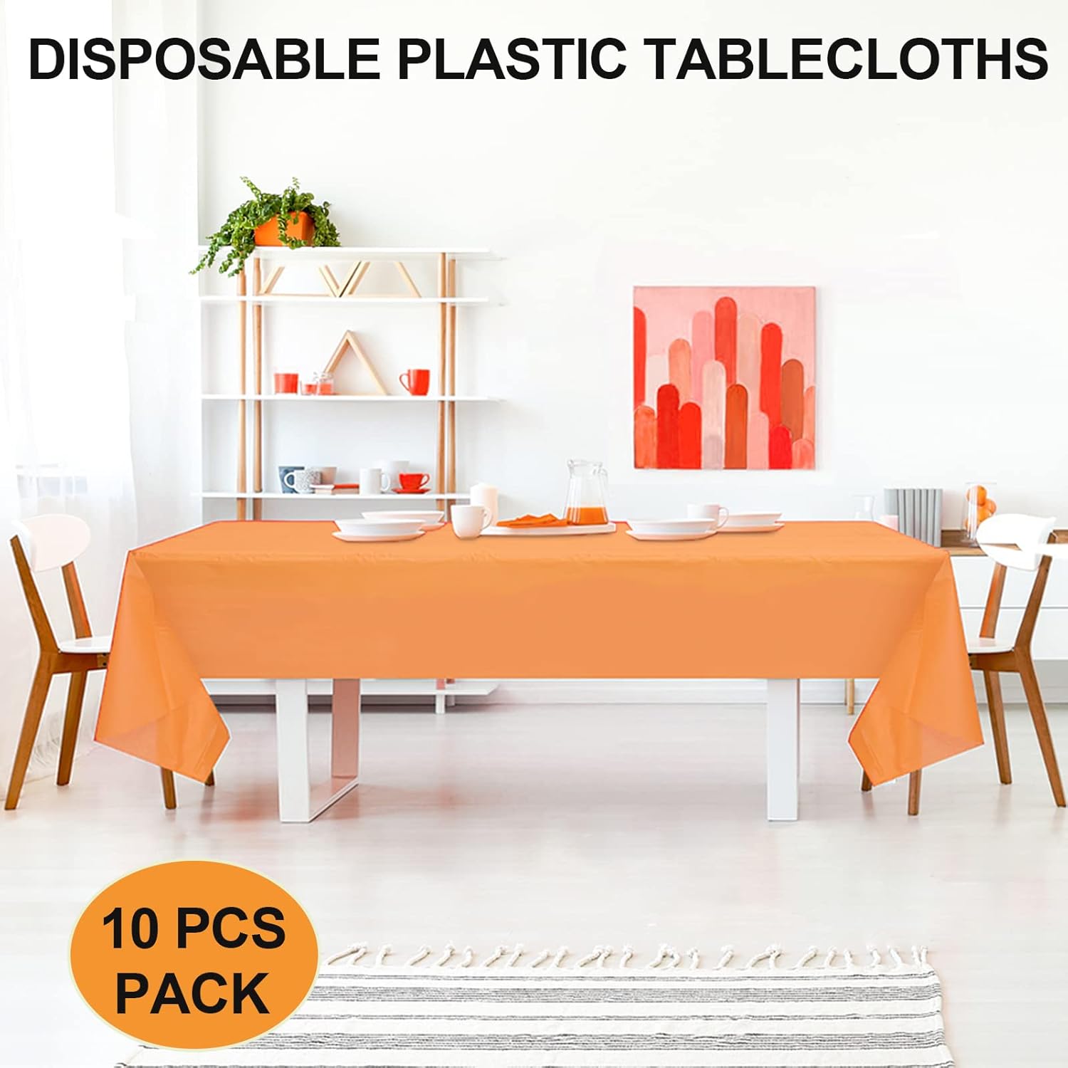 Paquete de 10 manteles de plástico naranja para mesas rectangulares, manteles de plástico de 54 x 108 pulgadas para fiestas, desechables para