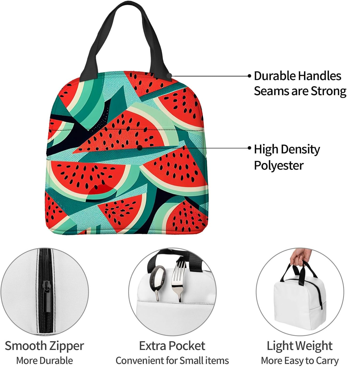 Lonchera térmica para mujeres y hombres, con estampado de sandía en rodajas, reutilizable, a prueba de fugas, para el trabajo, oficina, picnic o