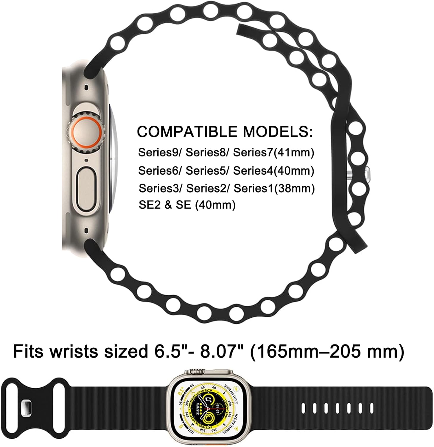 Correas de océano compatibles con Apple Watch Band 1.496 in 1.575 in 1.614 in 1.654 in 1.732 in 1.772 in 1.929 in