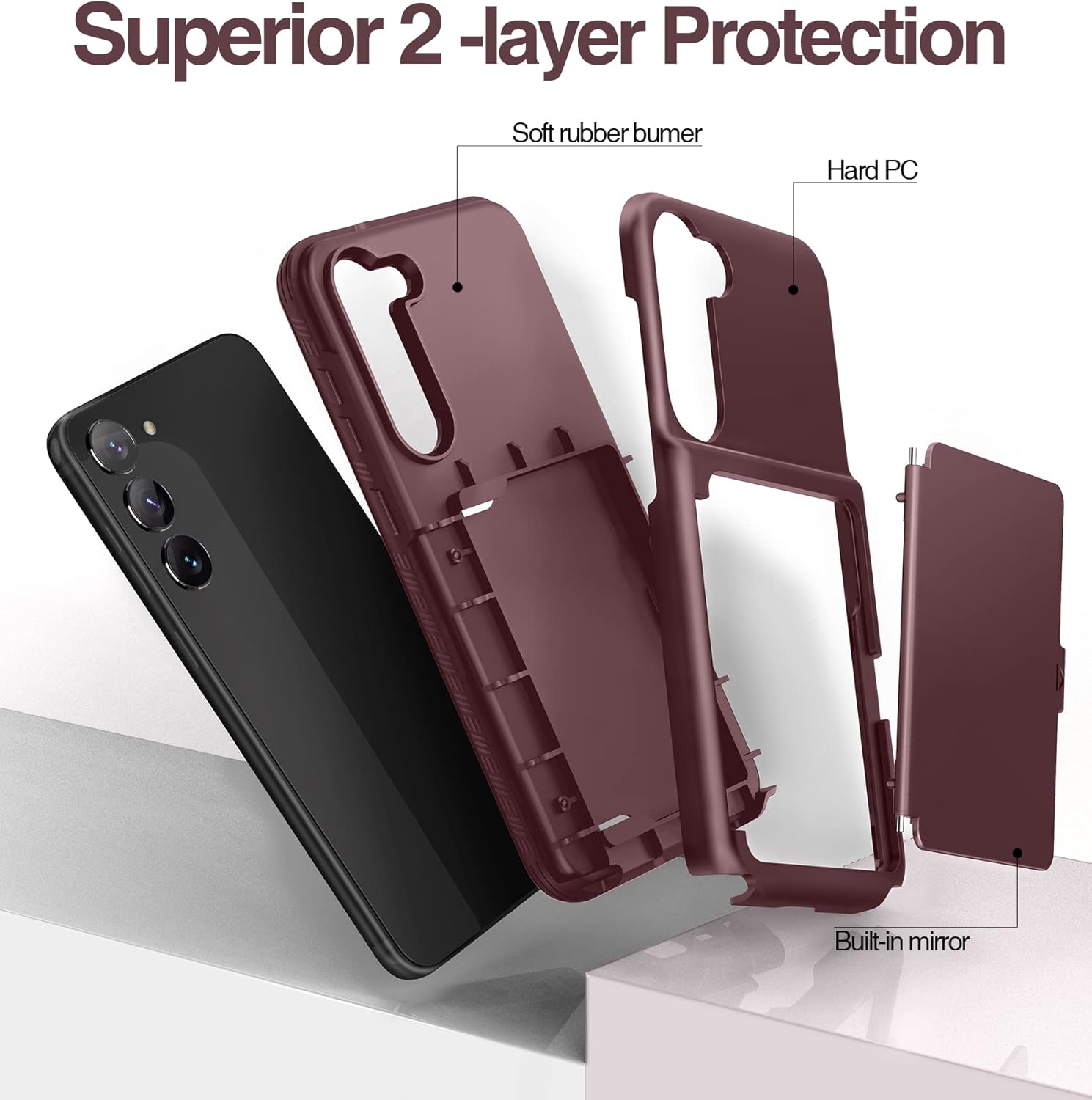 WeLoveCase Funda tipo cartera para Samsung Galaxy S23 Plus con tarjetero y espejo oculto, protección completa a prueba de golpes, diseñada para