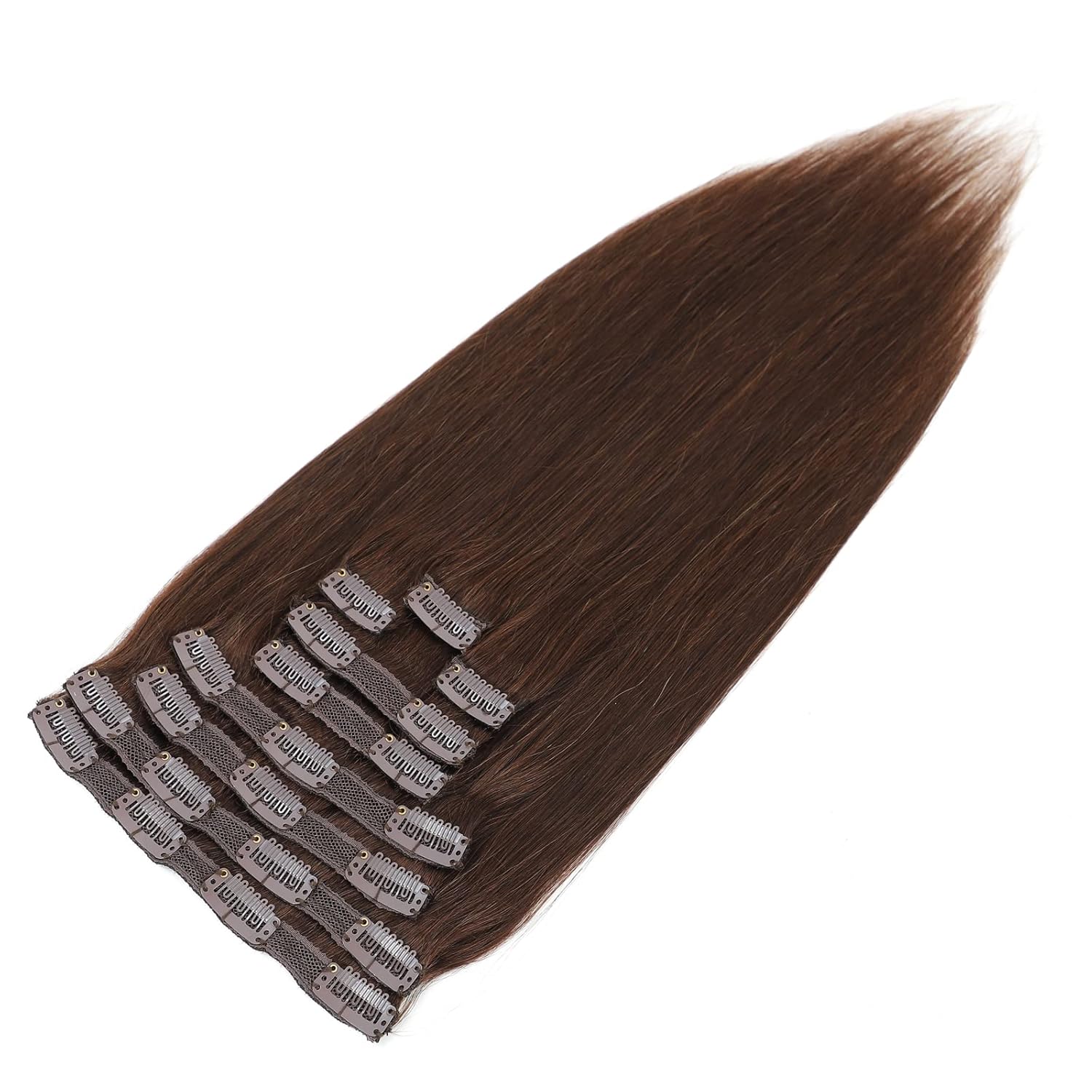 QueenYoung Extensiones de cabello humano real con broches, 9 unidades, 4.33 oz, extensiones de cabello humano liso natural y suave, extensiones de