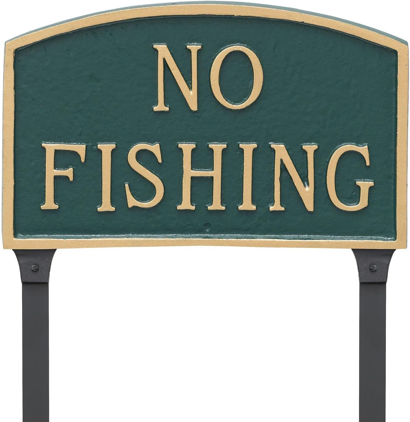 Placa de metal fundido sin arco de pesca – Pared o césped – Señal de advertencia de no pesca – Resistente a los rayos UV – Aluminio con