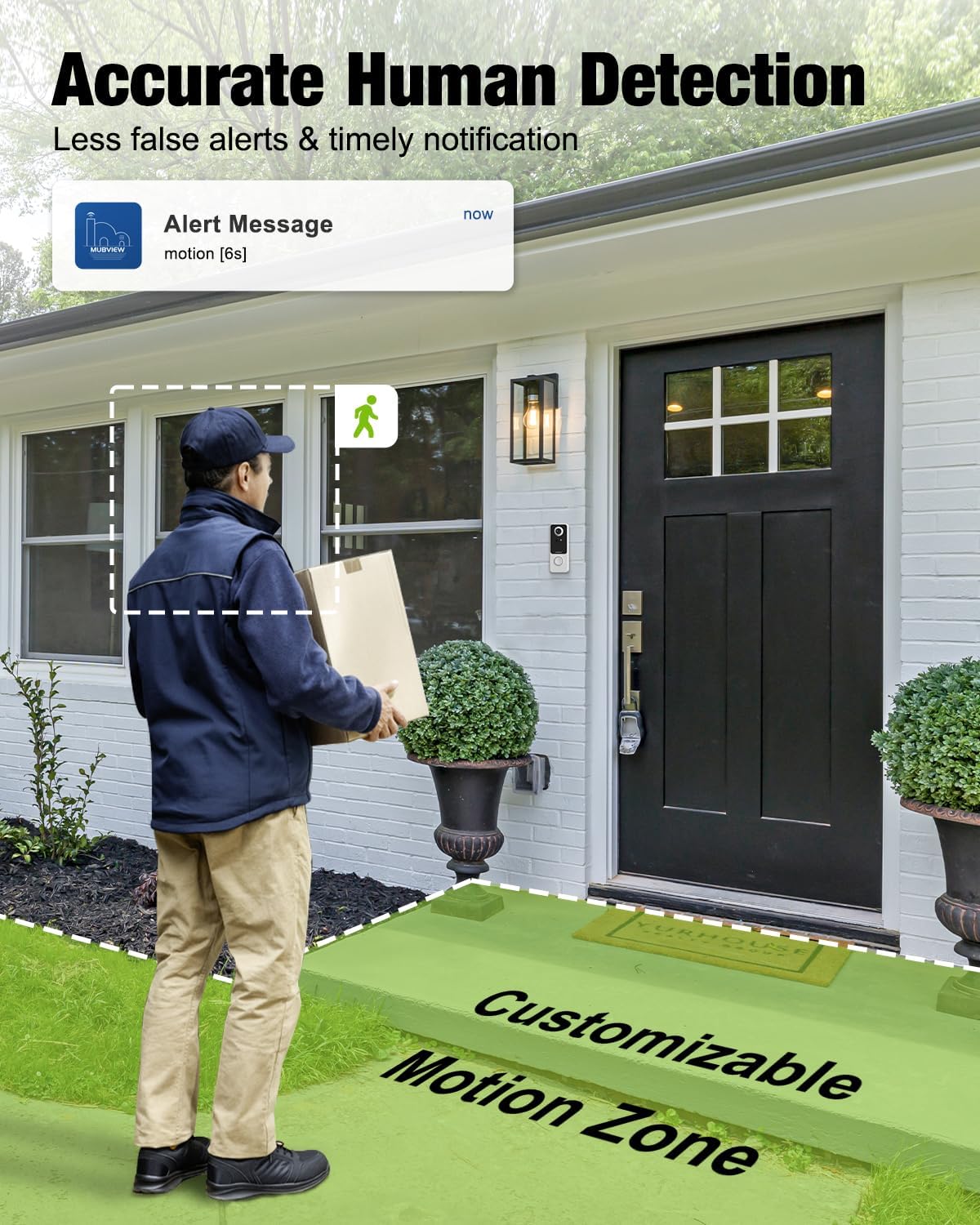 MUBVIEW Cámaras de seguridad inalámbricas para exteriores para el hogar, cámara de timbre de video WiFi con cámara de voz, detector de movimiento,