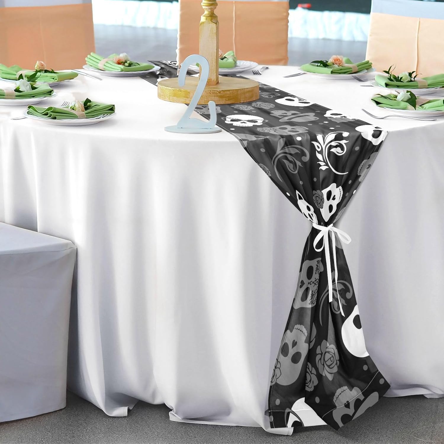 Stylish Skull Floral Table Runner Autumn Table Runner for Desk Decor Halloween Decor 120 Inches Long