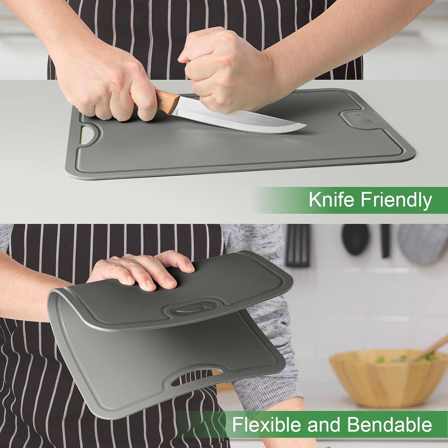 Tabla de cortar flexible de TPU con cuchillo, sin BPA, tabla de cortar de cocina reversible con ranura para jugos, tablas de cortar resistentes a
