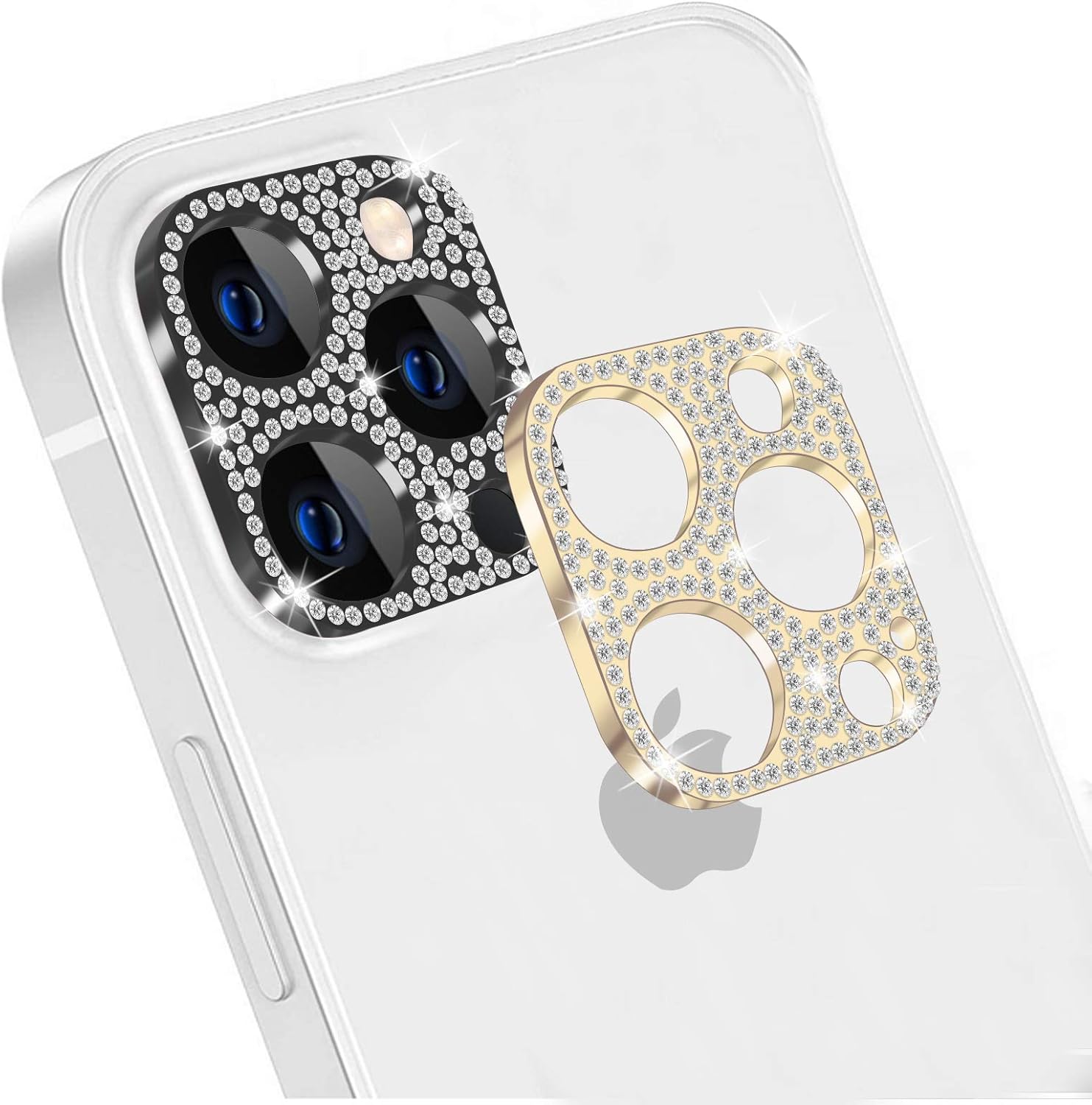 Paquete de 2 protectores de lente de cámara con diamantes de cristal brillante para iPhone 12 Pro Max, aleación de metal resistente a los arañazos,