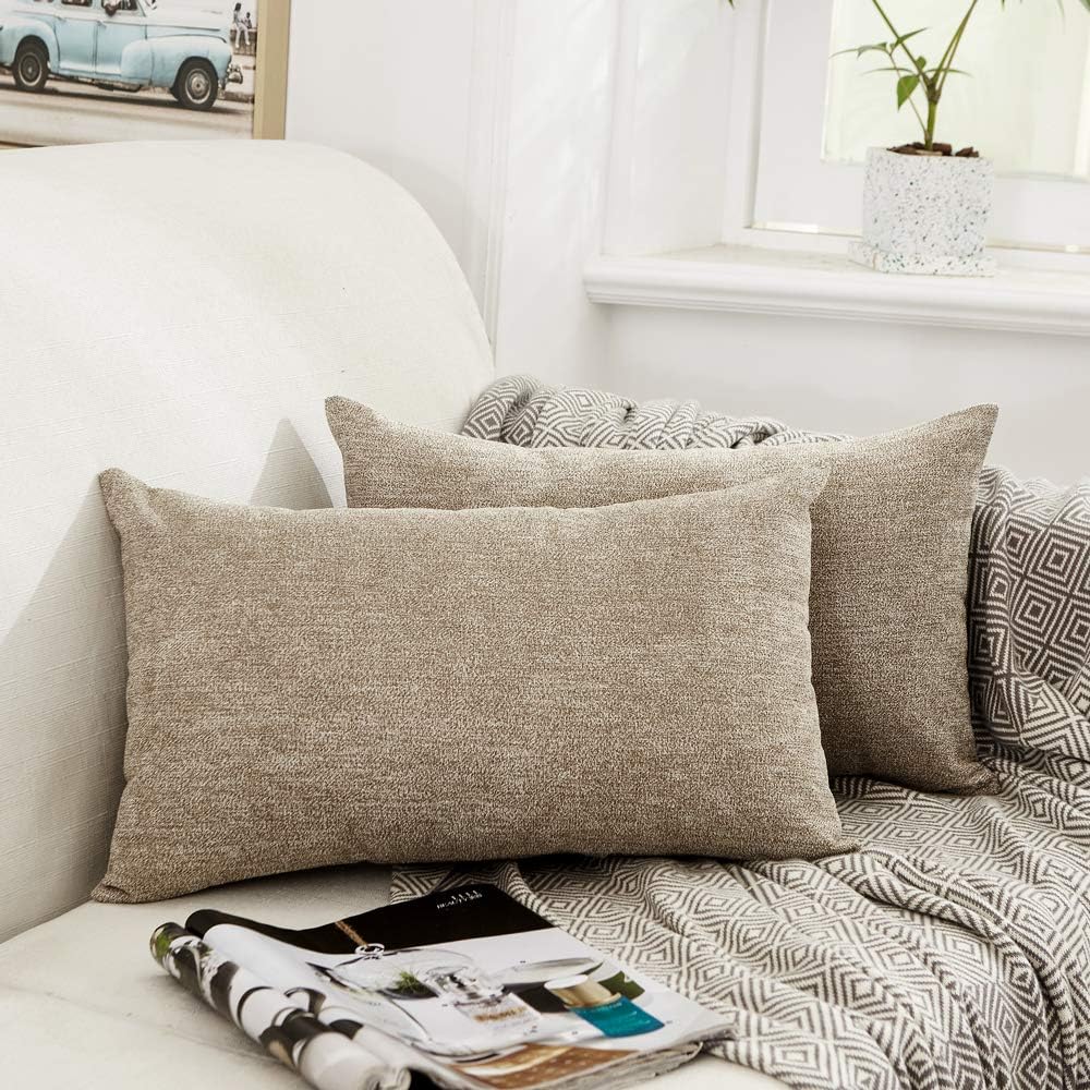 MERNETTE – Funda de cojín cuadrado de chenille, suave, decorativa, para decoración del hogar, para sofá, cama, silla, sillón, paquete de 2 unidades