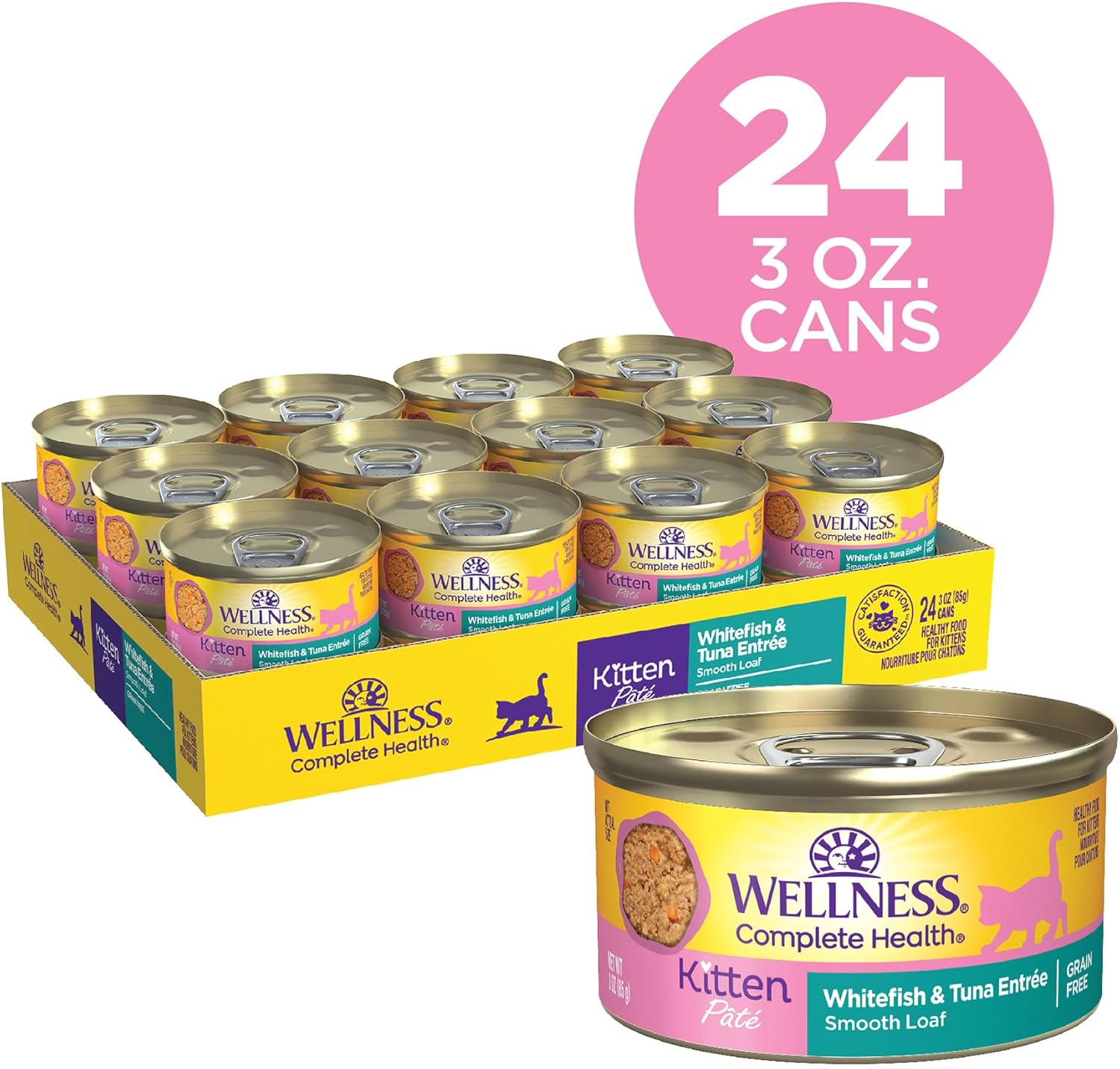 Wellness Complete Health Alimento enlatado húmedo para gatos, sin granos, ingredientes naturales, hecho con carne real, para todas las razas, paté