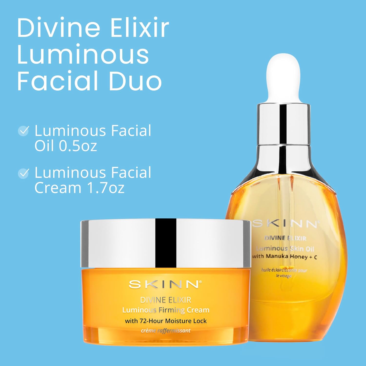 Set luminoso de aceite facial y crema reafirmante facial  Dúo de cuidado de la piel antienvejecimiento para reducir líneas finas, arrugas y
