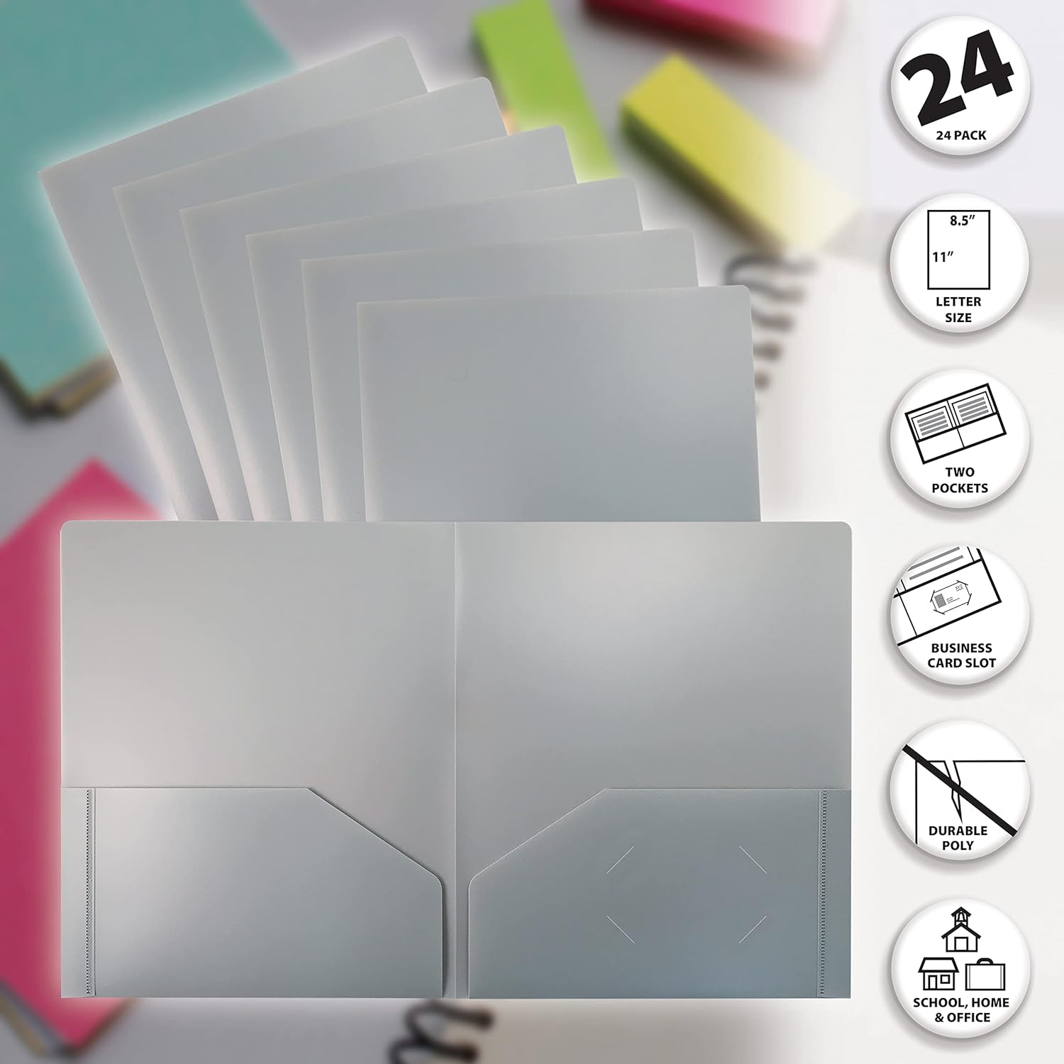 Better Office Products – Carpetas de plástico pesado con 2 bolsillos, paquete de 24, carpetas de polietileno tamaño carta, por Better Office