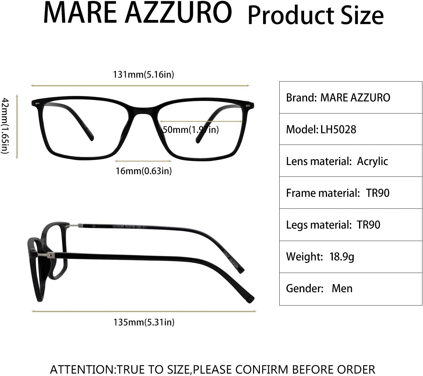 MARE AZZURO Gafas de lectura para hombre 6.0 elegantes y duraderas para lectores 6.0 x 6.00 para hombre 600
