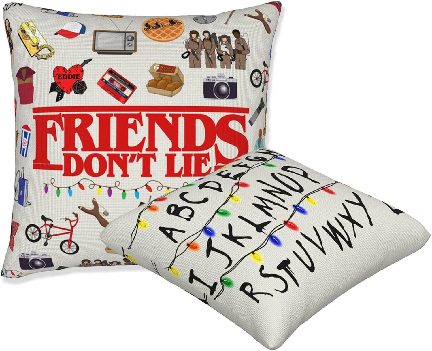 2 fundas de almohada divertidas de mercancía de extrañeza, de ciencia ficción, horror, amigos, no mienten, funda de cojín cuadrada de lino del