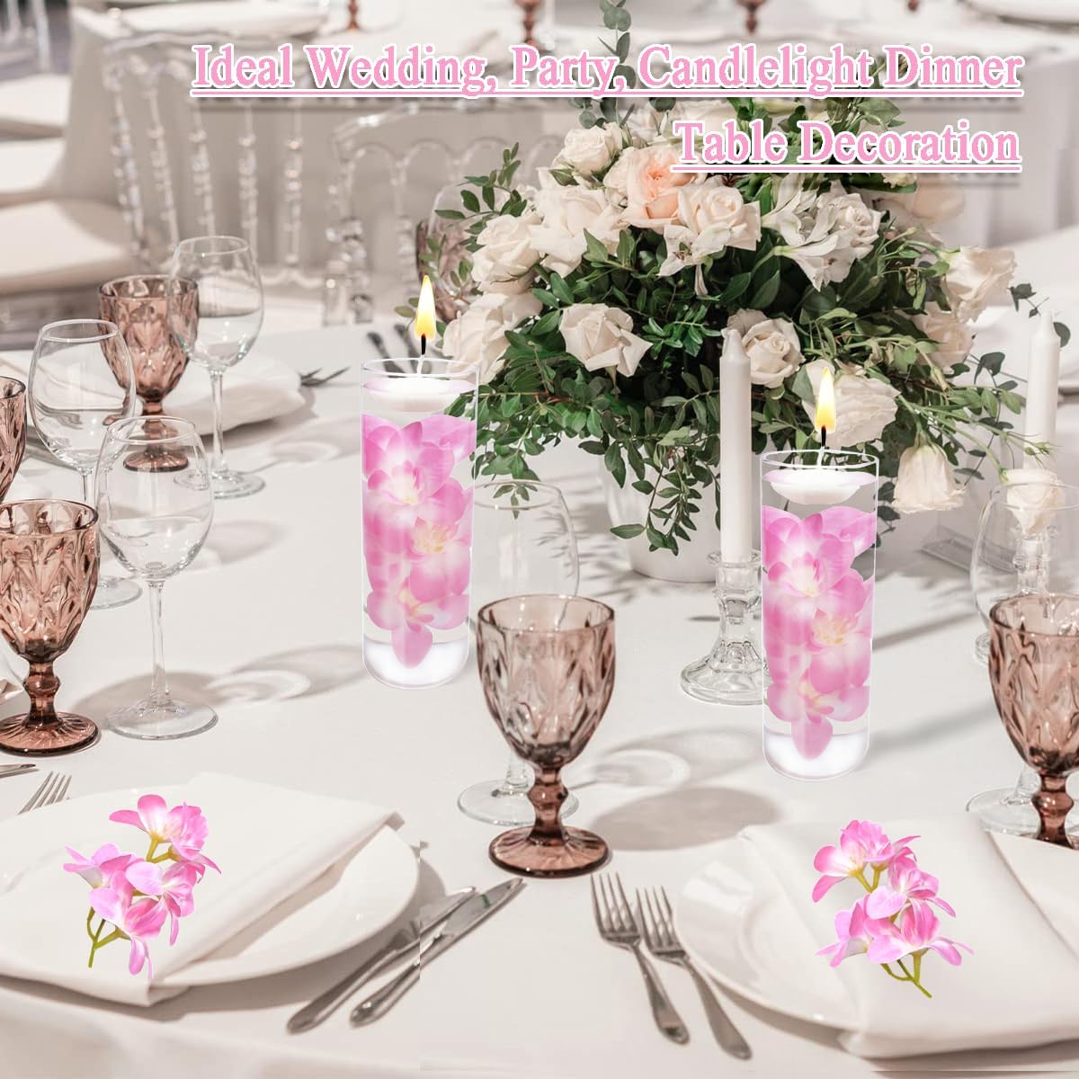10 velas flotantes de flores artificiales de orquídea, centro de mesa, centros de mesa de boda, relleno de jarrón, relleno para bodas, fiestas de
