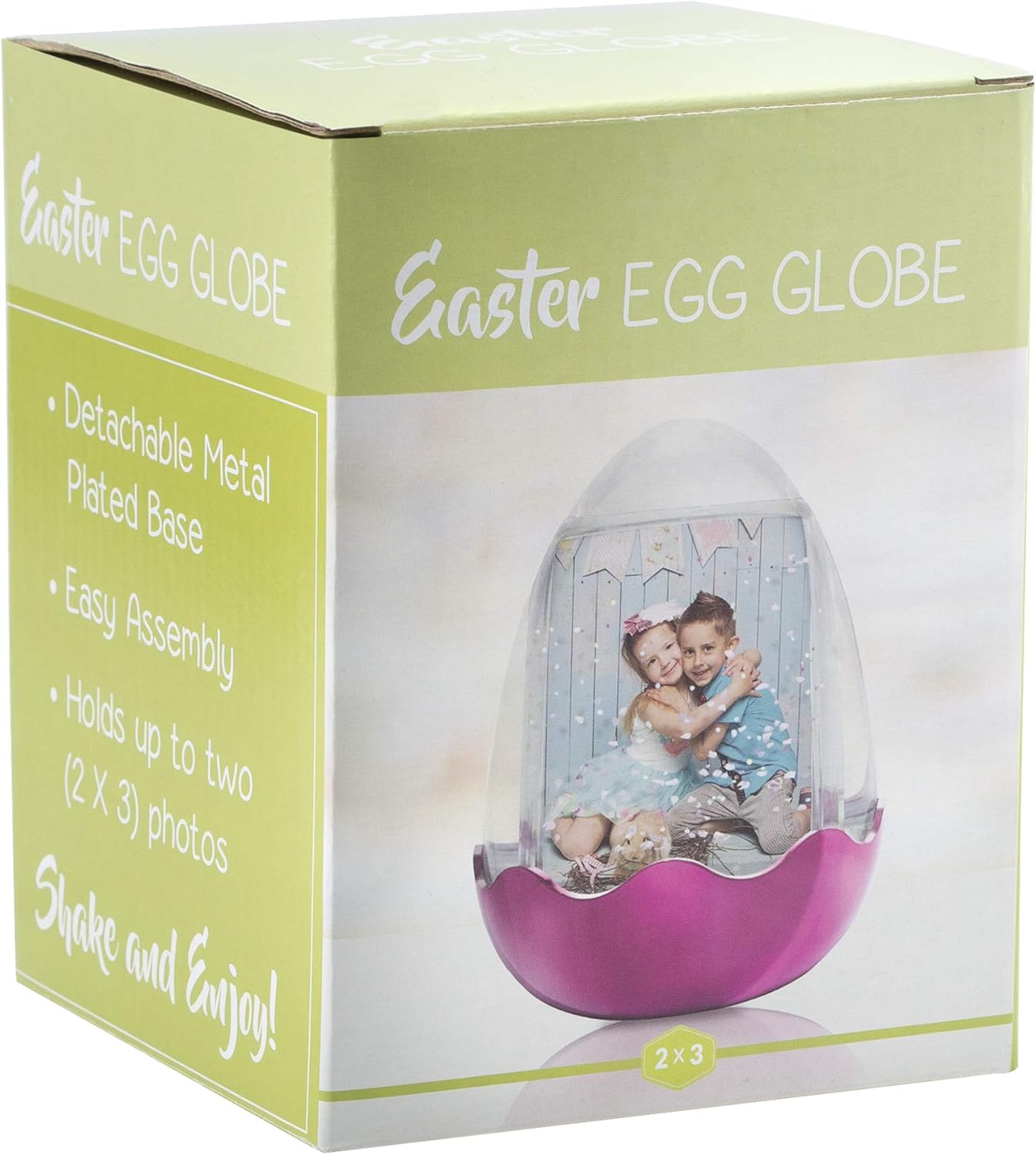 FINE PHOTO GIFTS Huevo de Pascua de plástico 2″ x 3″ foto globo de nieve con una base magenta chapada en metal