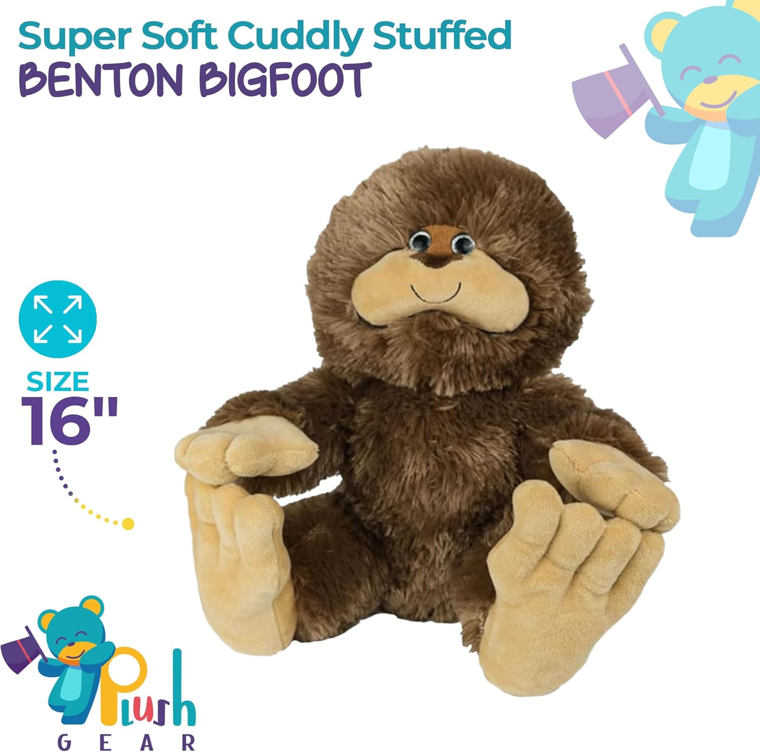 Benton Bigfoot – Animal de peluche de 16 pulgadas, adorable juguete de peluche para niños