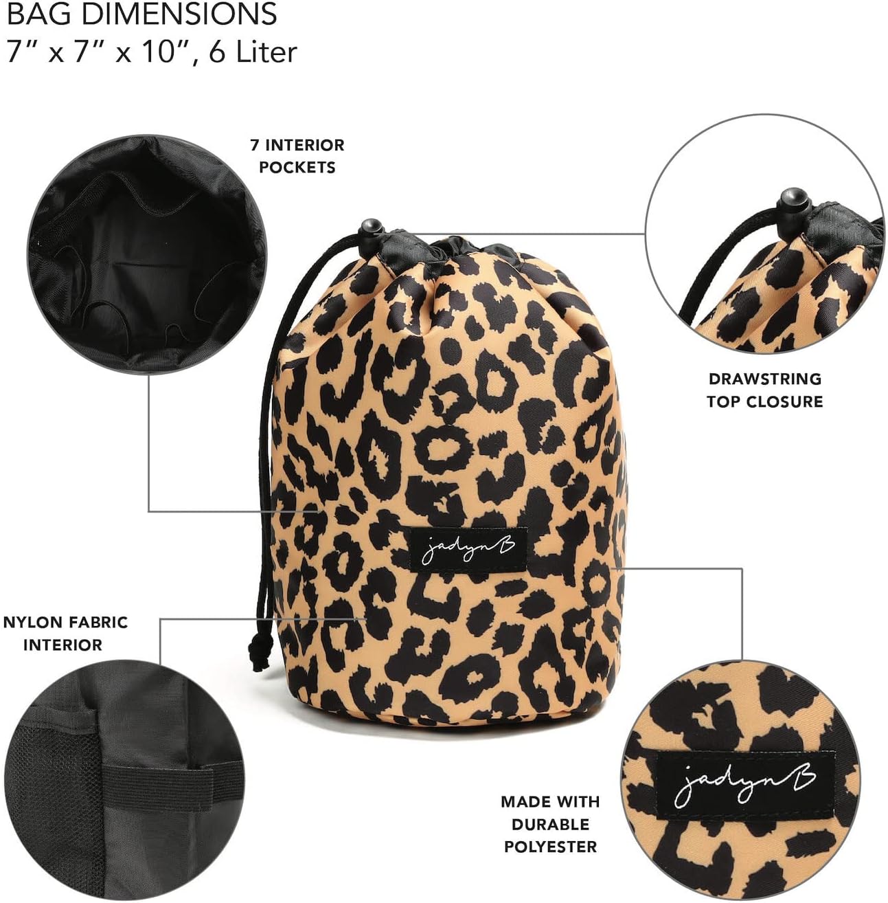 Jadyn Cinch Top – Bolsa compacta de maquillaje de viaje y organizador de cosméticos para mujer, Leopardo, Cinch cosmético