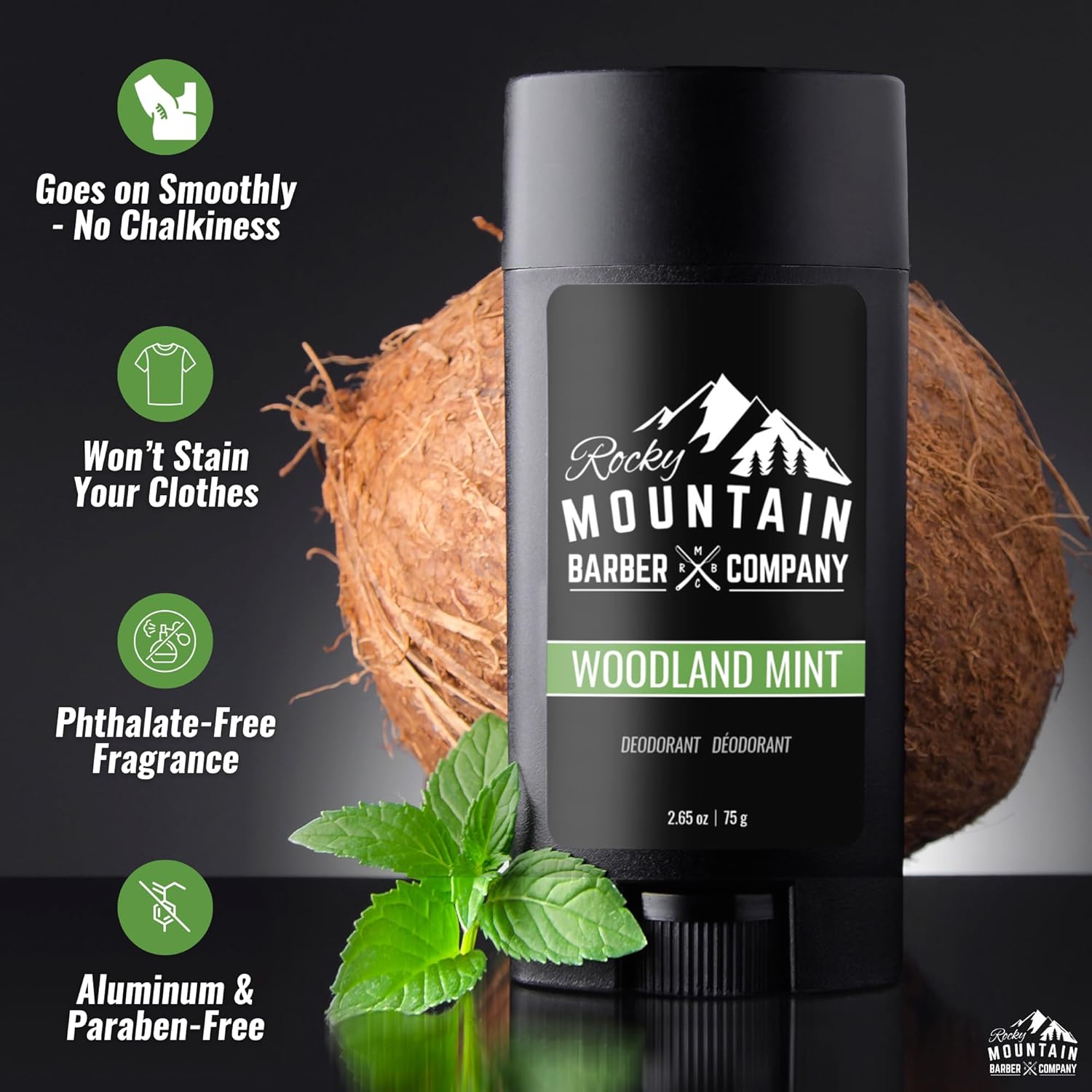 Desodorante natural para hombre, sin aluminio ni parabenos, fabricado con ingredientes simples a base de plantas y aceite esencial de menta,