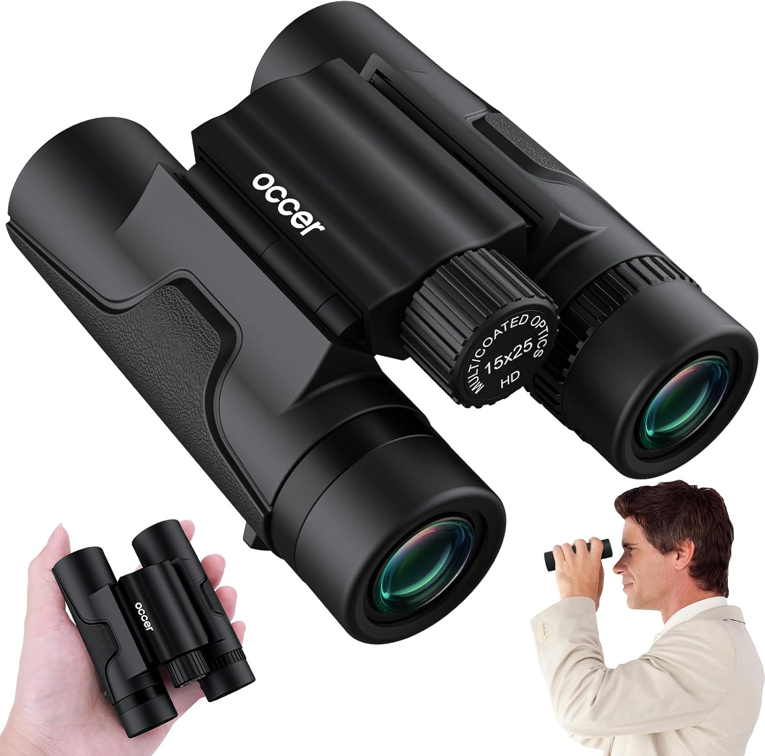 occer Prismáticos de alta potencia de 15 x 25 para adultos y niños con visión clara, binoculares compactos con alto aumento, mini binoculares de