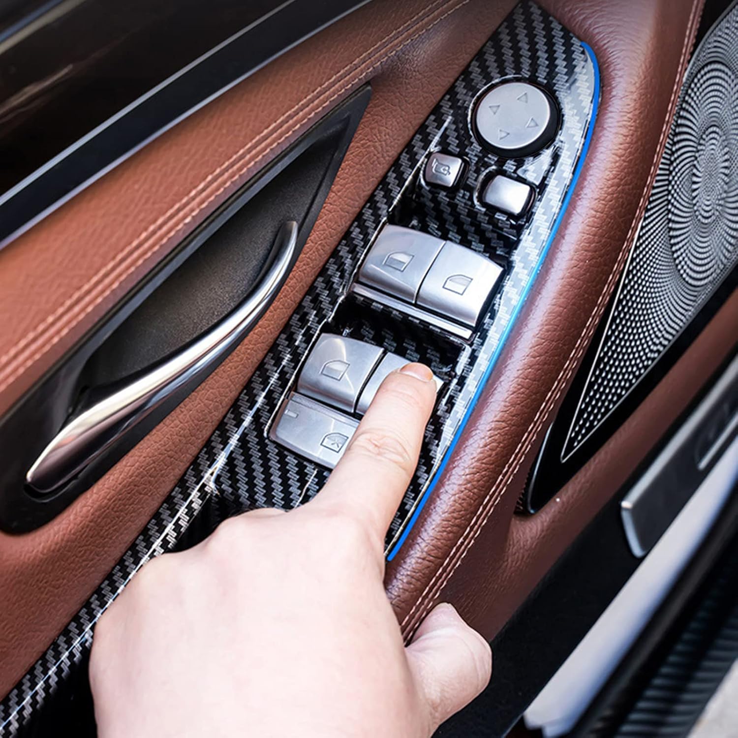 Jaronx Compatible con kit de 7 manijas de puerta BMW, F10F11 con patrón de fibra de carbono, reposabrazos de puerta del conductor+manija de puerta