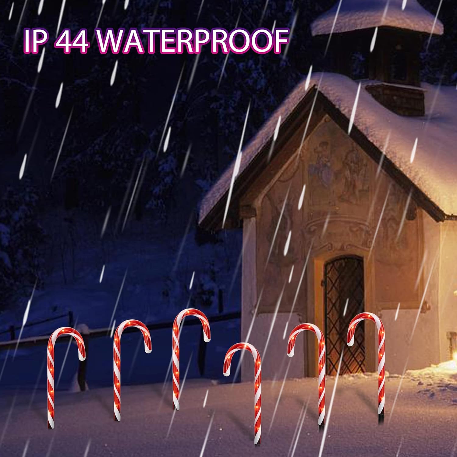 FUNPENY Marcadores de bastón de caramelo de Navidad de 16 pulgadas, paquete de 12 luces conectables de Navidad con 72 luces blancas cálidas para