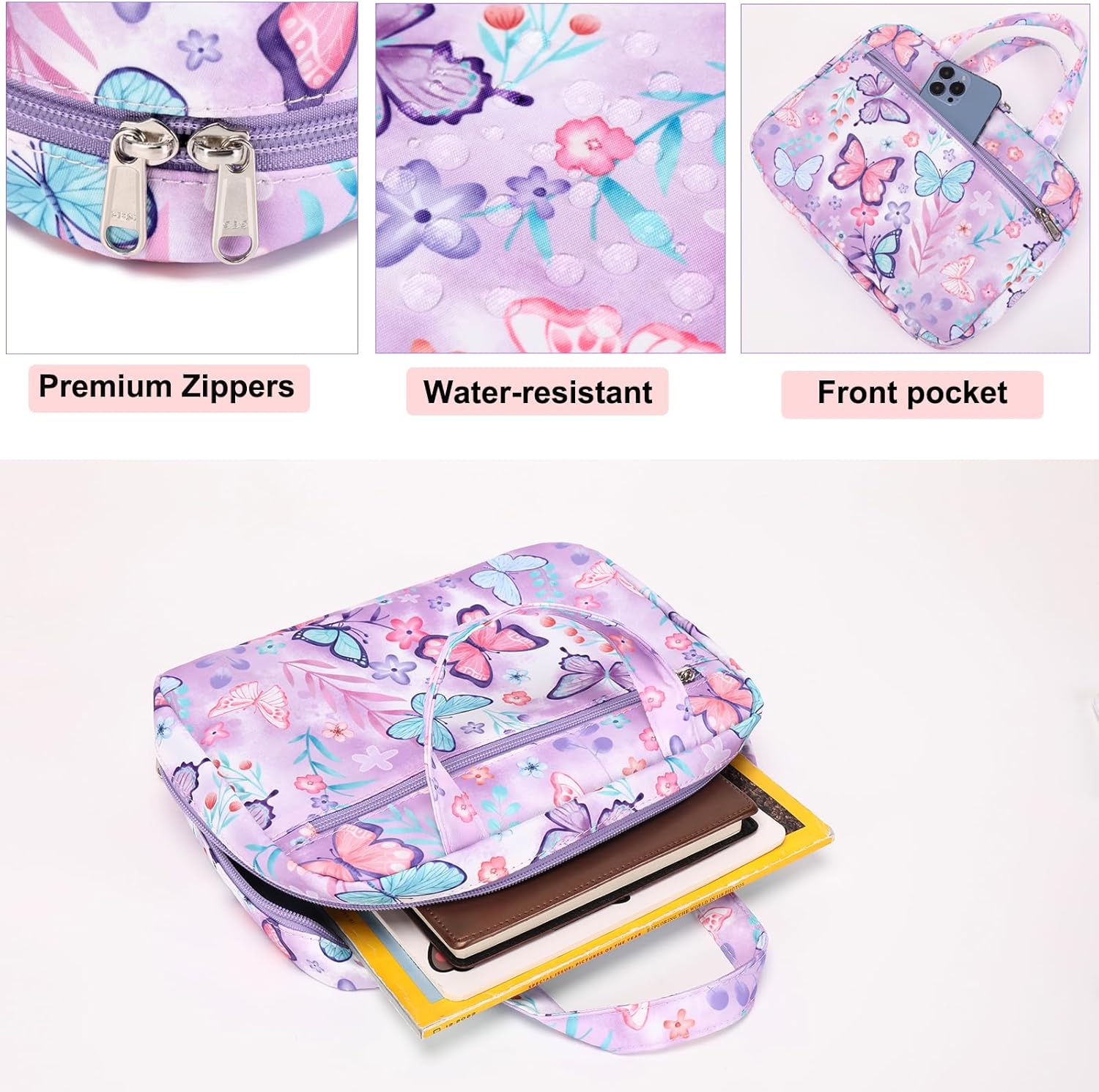 Octsky Fundas para la Biblia para niñas, funda de transporte para niños, bolsa de iglesia con asa, bolsillo con cremallera (lago de mariposas)