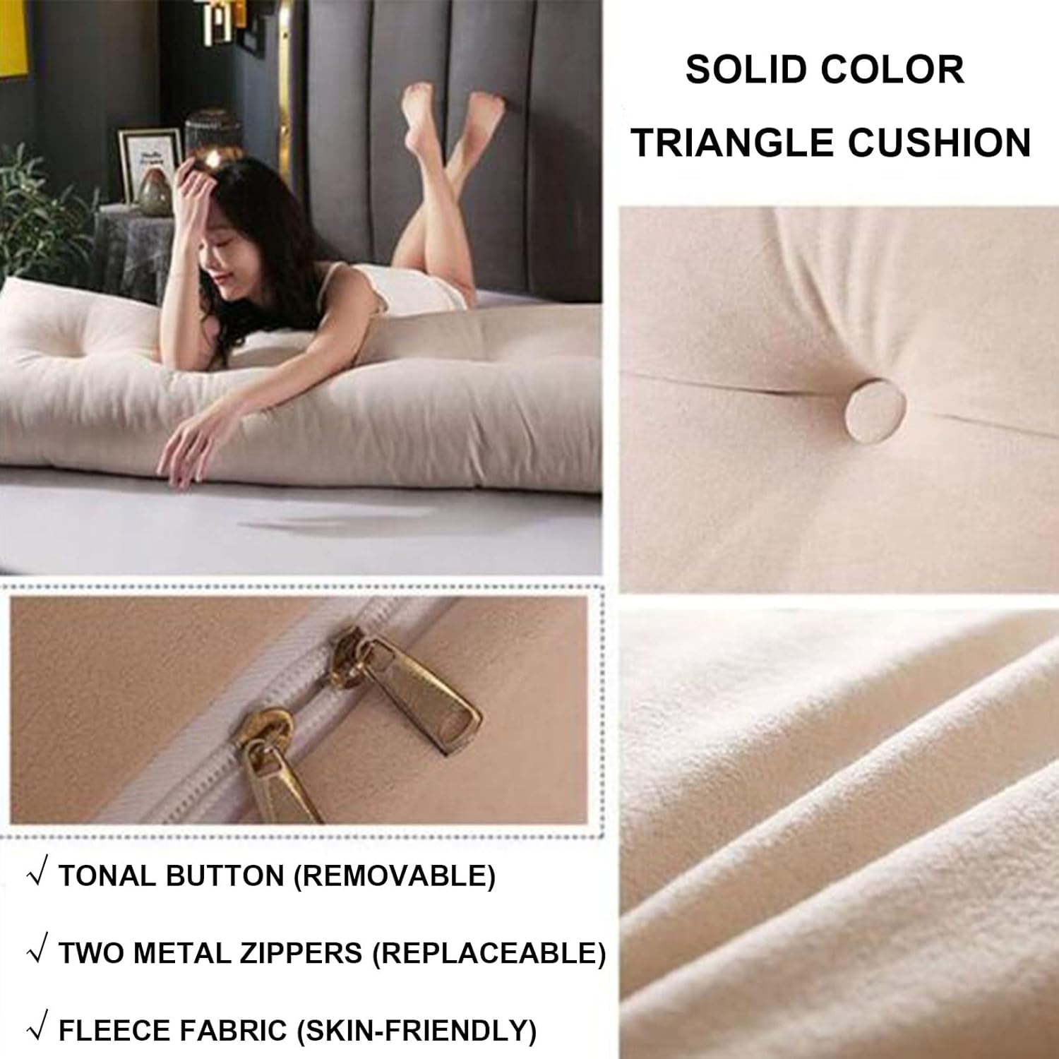 Almohada triangular grande de cuña de lectura, cabecera de dormitorio, respaldo de cama, soporte de posicionamiento, cojín de descanso de cama con