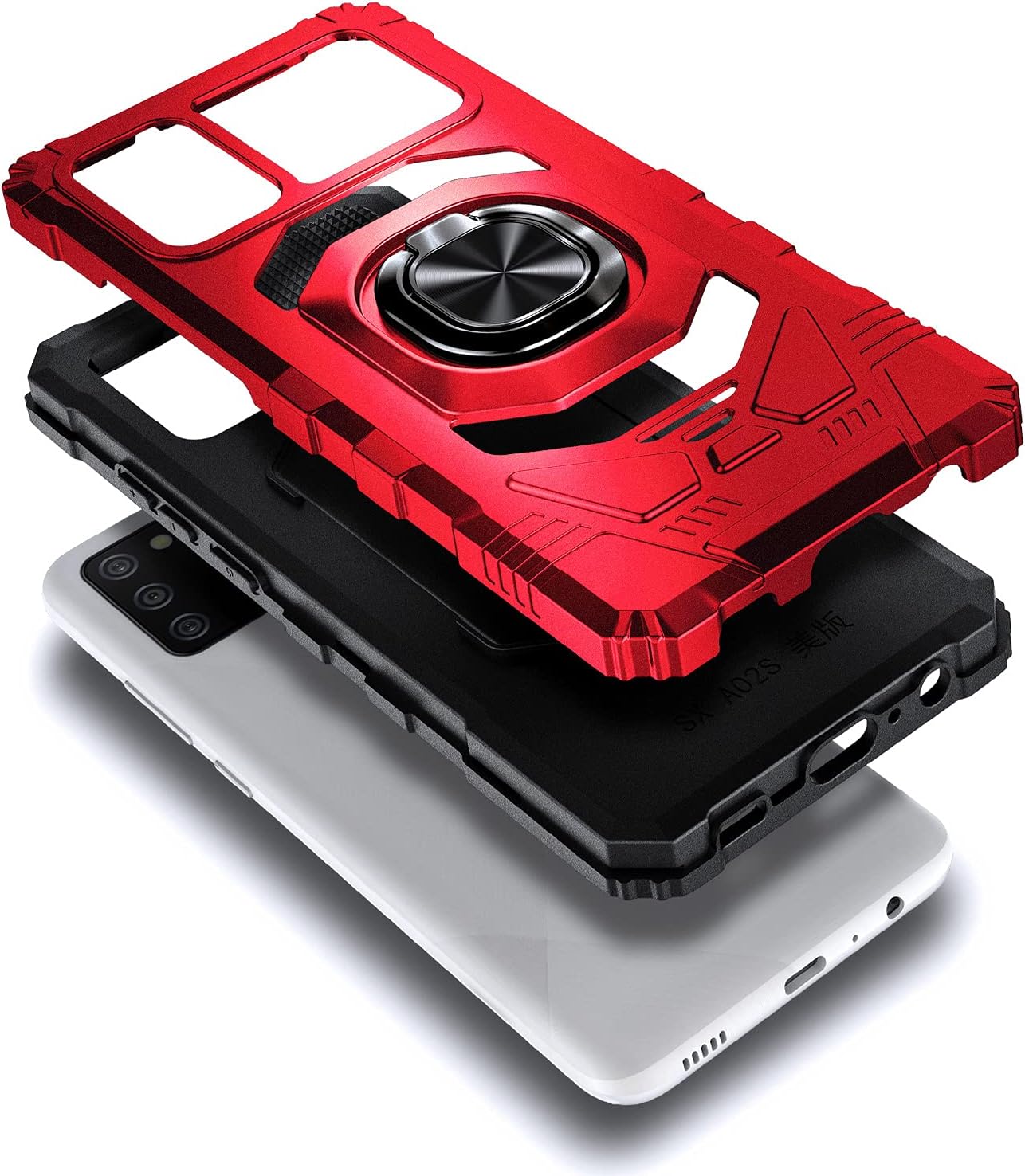 NZND Funda para Galaxy A02S, funda para teléfono Samsung AO2S con protector de pantalla de vidrio templado, protector de cuerpo completo a prueba de