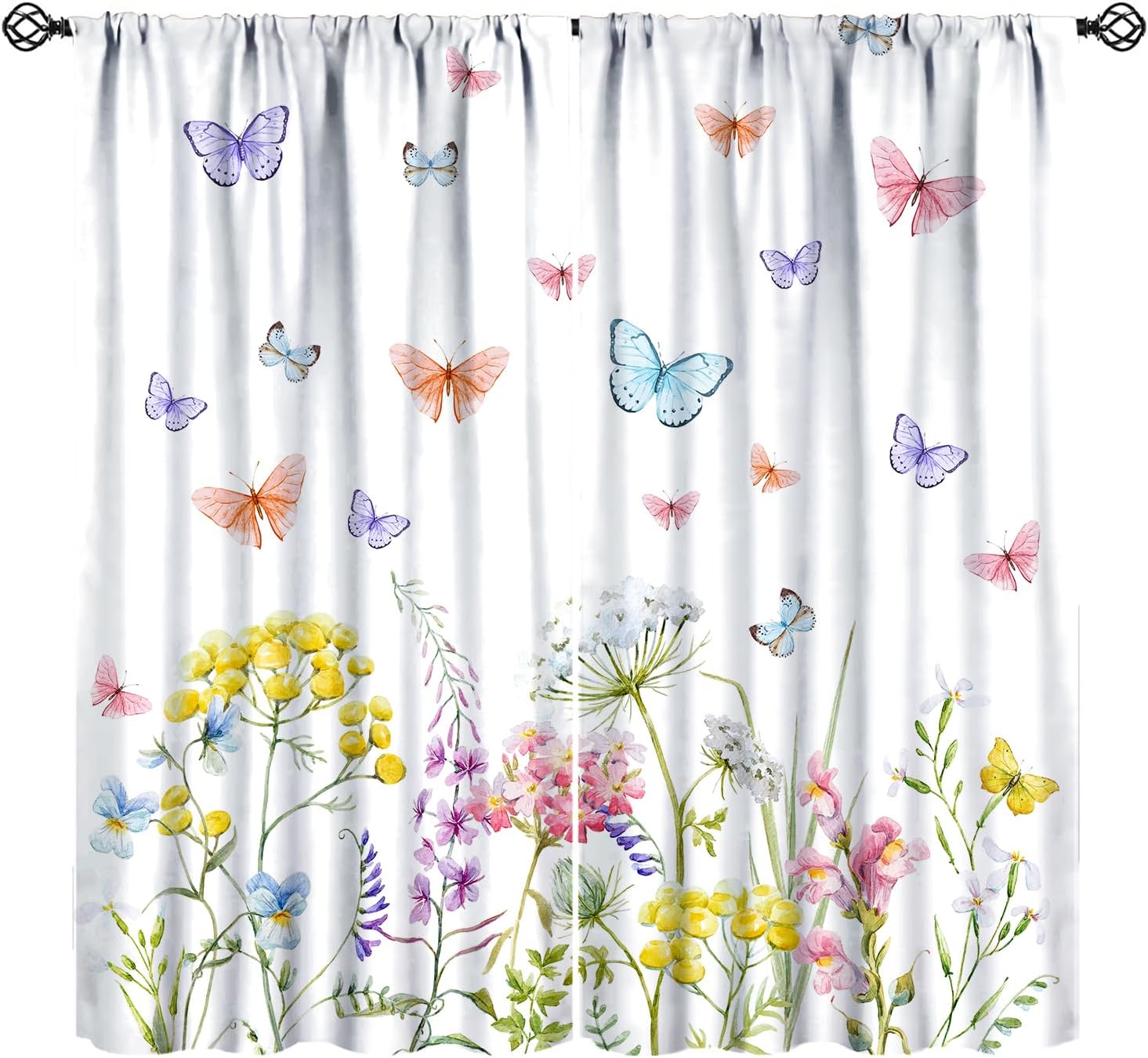 Cortinas de flores silvestres, mariposas de primavera, cortinas de ventana, tela con estampado floral botánico para sala de estar, dormitorio,