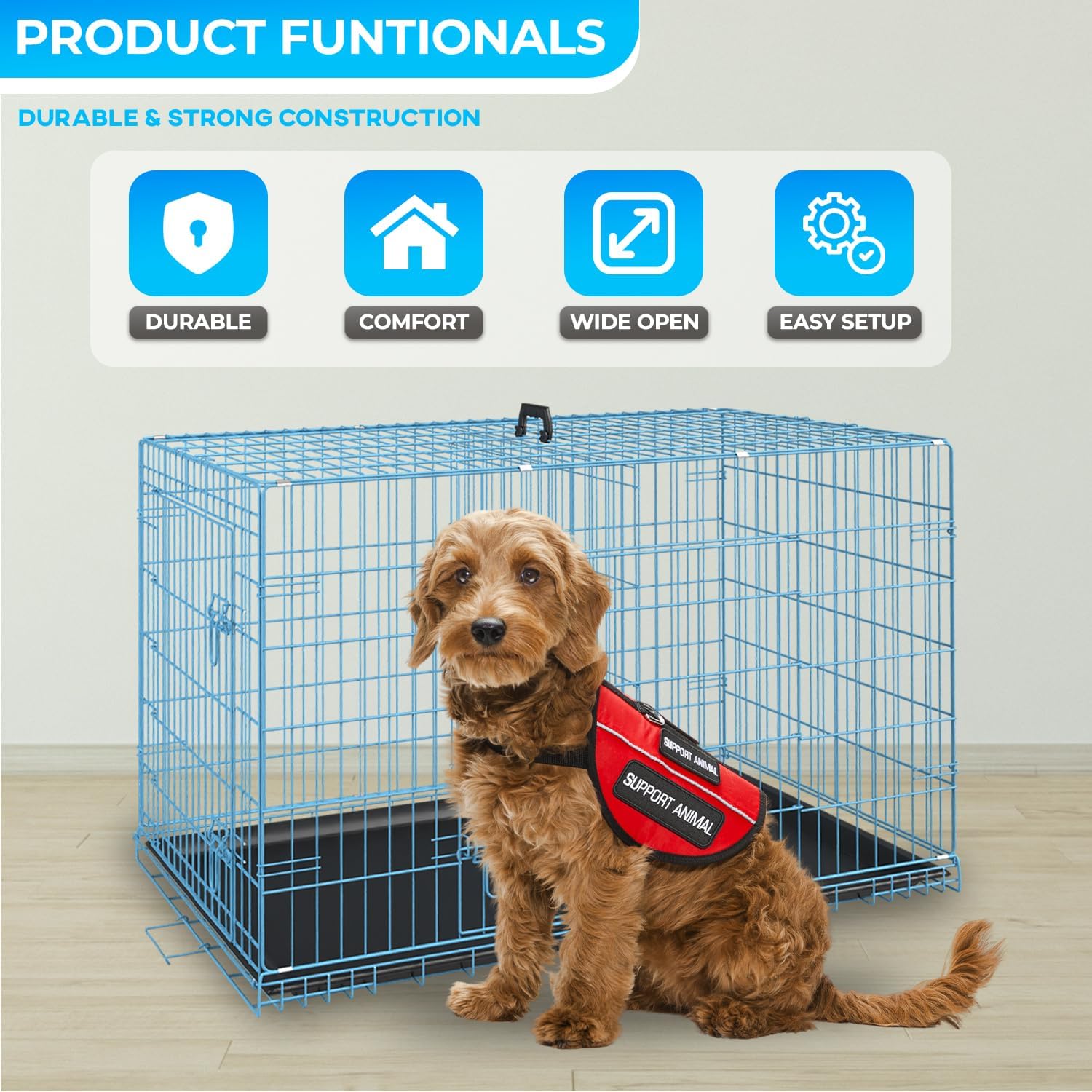 FDW Jaula para perros, jaula para perros grandes, jaula plegable de metal para mascotas, doble puerta con panel divisor, para interiores y