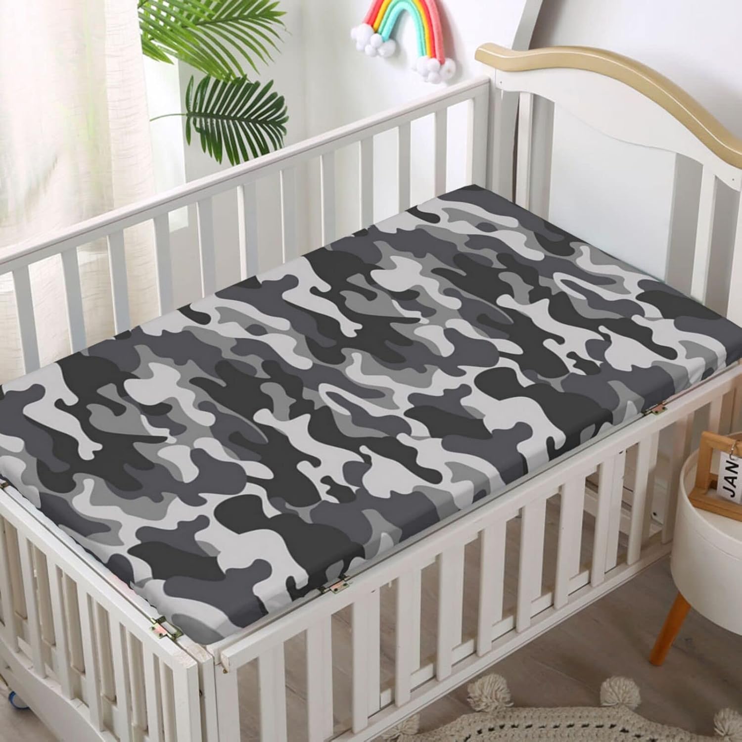 Sábana bajera ajustable para cuna con temática de camuflaje, sábana bajera estándar para cuna para niños pequeños, ideal para habitación de niños o