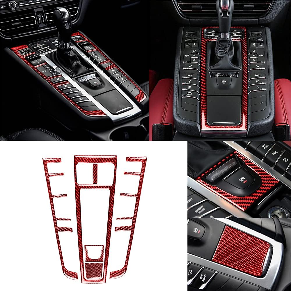 SYLALE 6 piezas de consola central de fibra de carbono real, caja de cambios, panel de ajuste para Porsche Macan 2014-2021 accesorios interiores de