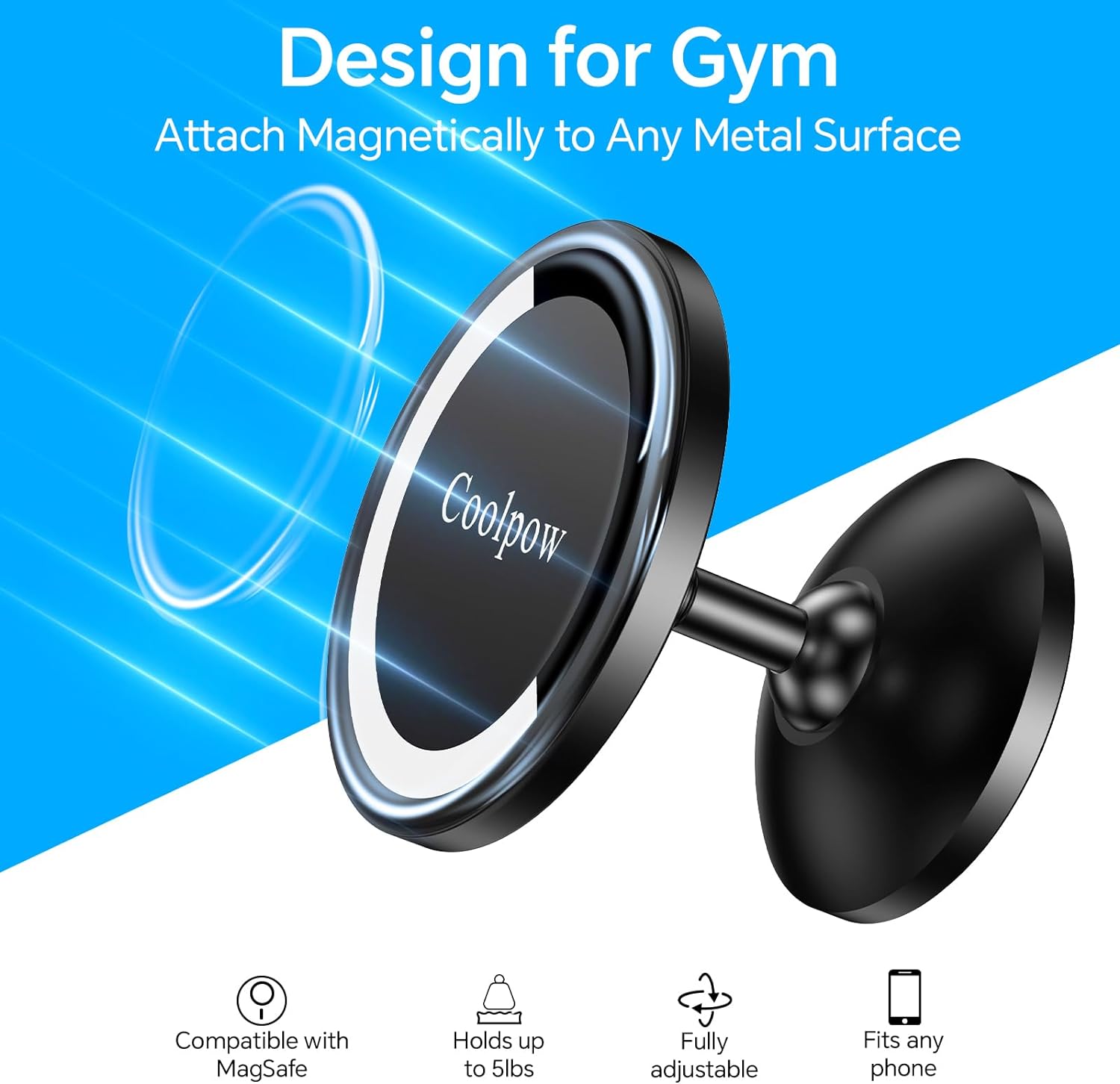 Soporte magnético de teléfono para gimnasio MagSafe, todo de metal soporte magnético doble para teléfono de registro de gimnasio para fijación a