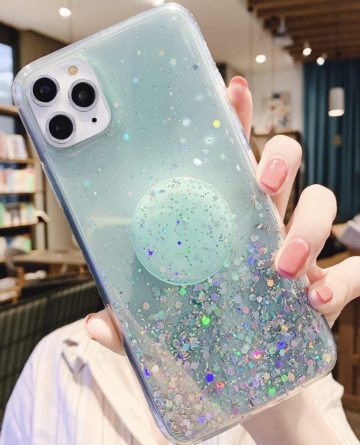 MUYEFW Funda con purpurina para Samsung Galaxy S22 Ultra de 6.8 pulgadas, con soporte de anillo, bonita funda transparente para mujer, con soporte