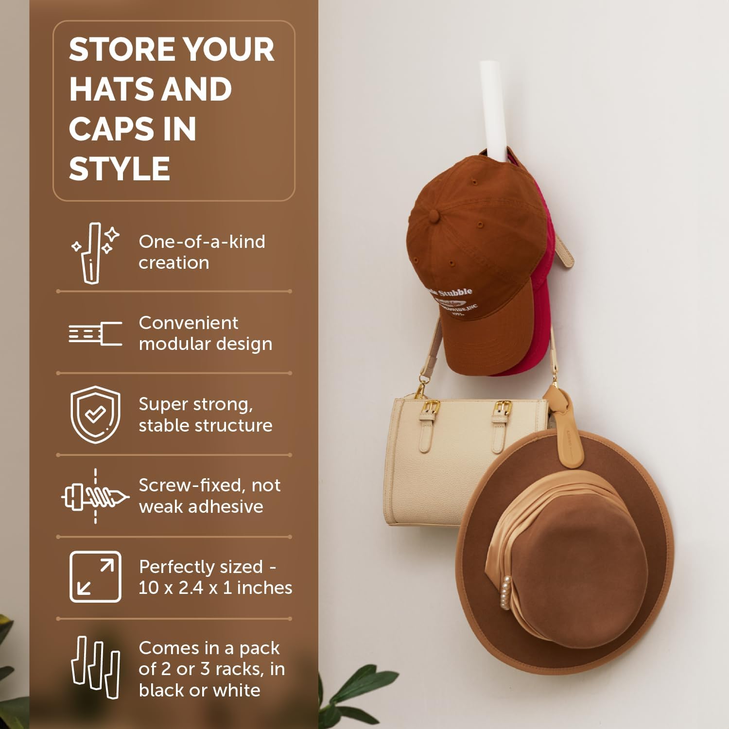 Almacenamiento de sombreros para gorras de béisbol  Soporte resistente para sombreros que ahorra espacio en la pared para sombreros, bolsos, ropa,