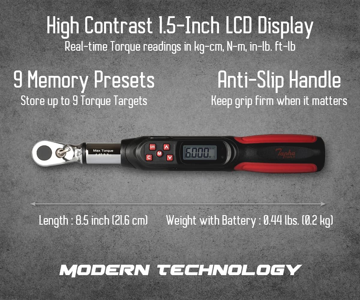 Tapha Tools – Mini llave dinamométrica digital de cabeza de broca, adaptador de unidad de 14 pulgadas, 0.221-4.424 ft-lbs (0.3 6 N-m) Rango 2% de