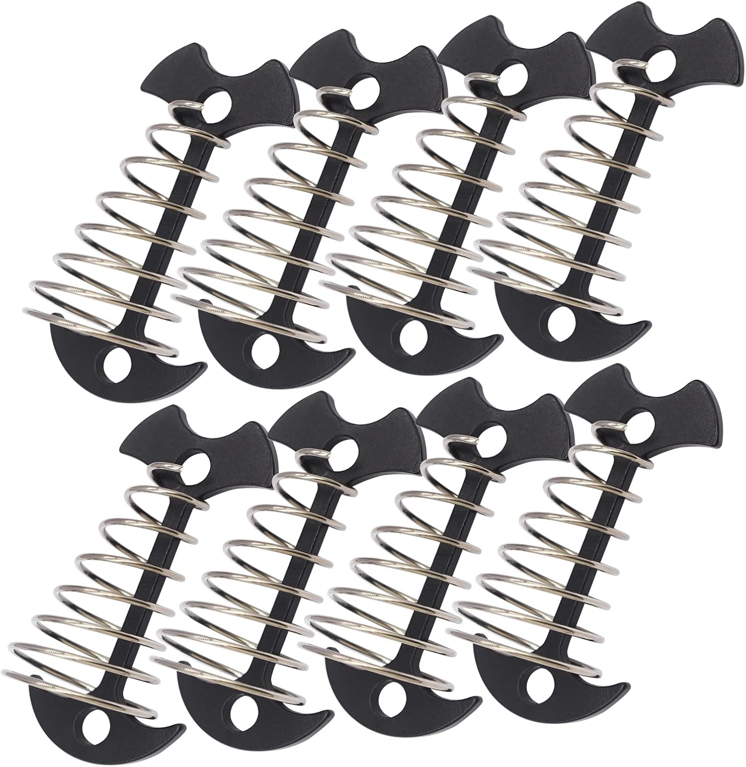 Juego de 8 clavijas de anclaje de aleación de aluminio de 3 pulgadas para tienda de campaña de espina de pescado, con cuerda de resorte, hebilla de