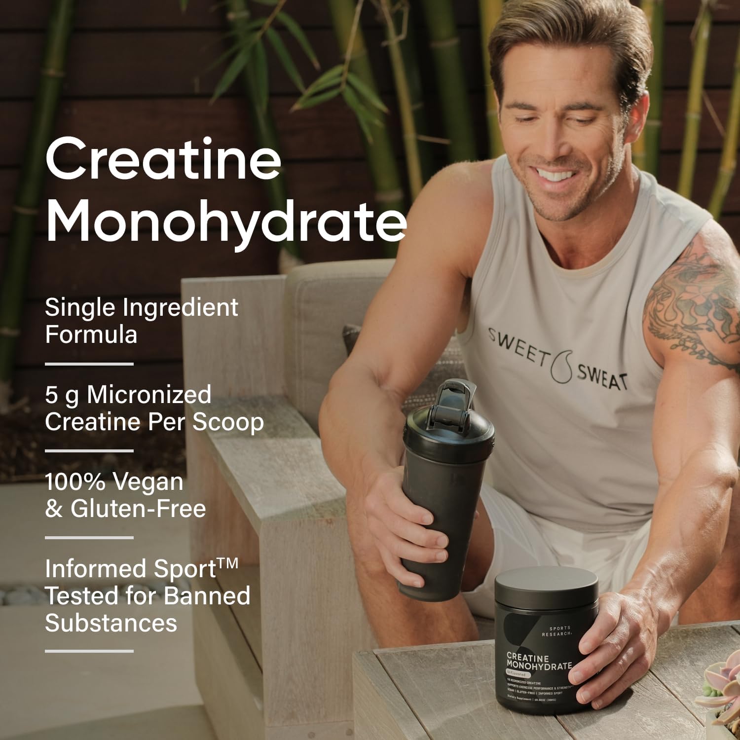 Sports Research Monohidrato de creatina – Gana músculo magro, mejora el rendimiento y la fuerza y apoya la recuperación del entrenamiento – 0.18 oz