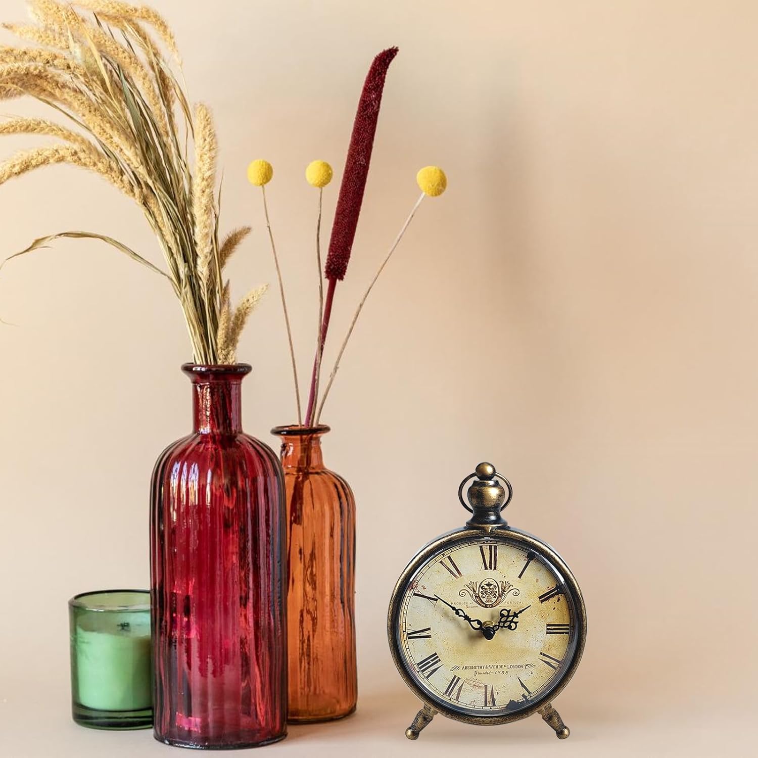HZDHCLH Reloj de mesa vintage, funciona con pilas, reloj de repisa retro para sala de estar, chimenea, reloj de escritorio de metal silencioso,