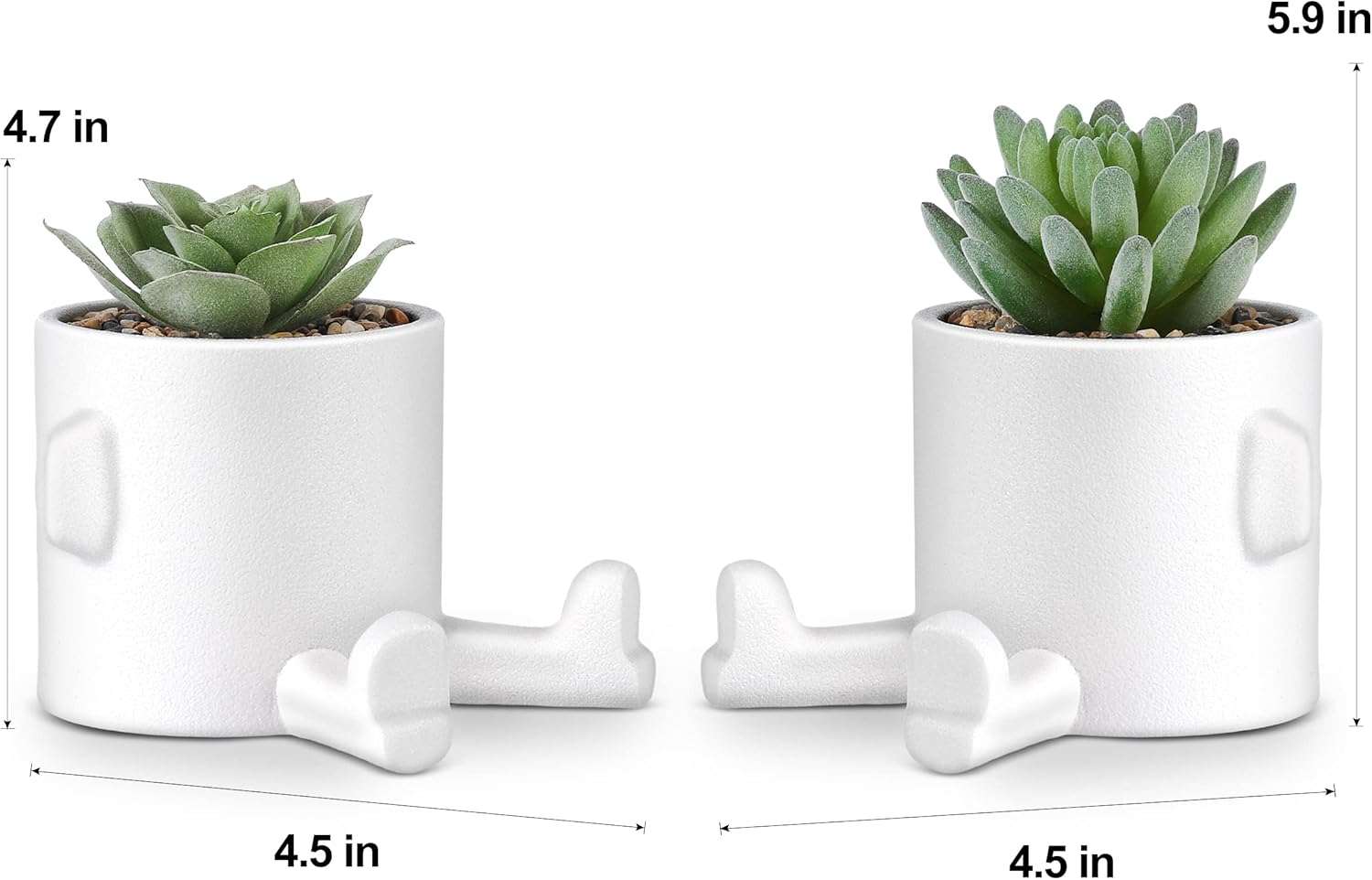 WOODWORD Plantas suculentas falsas de escritorio en blanco macetas de cerámica modernas con forma humana para decoración de escritorio para plantas